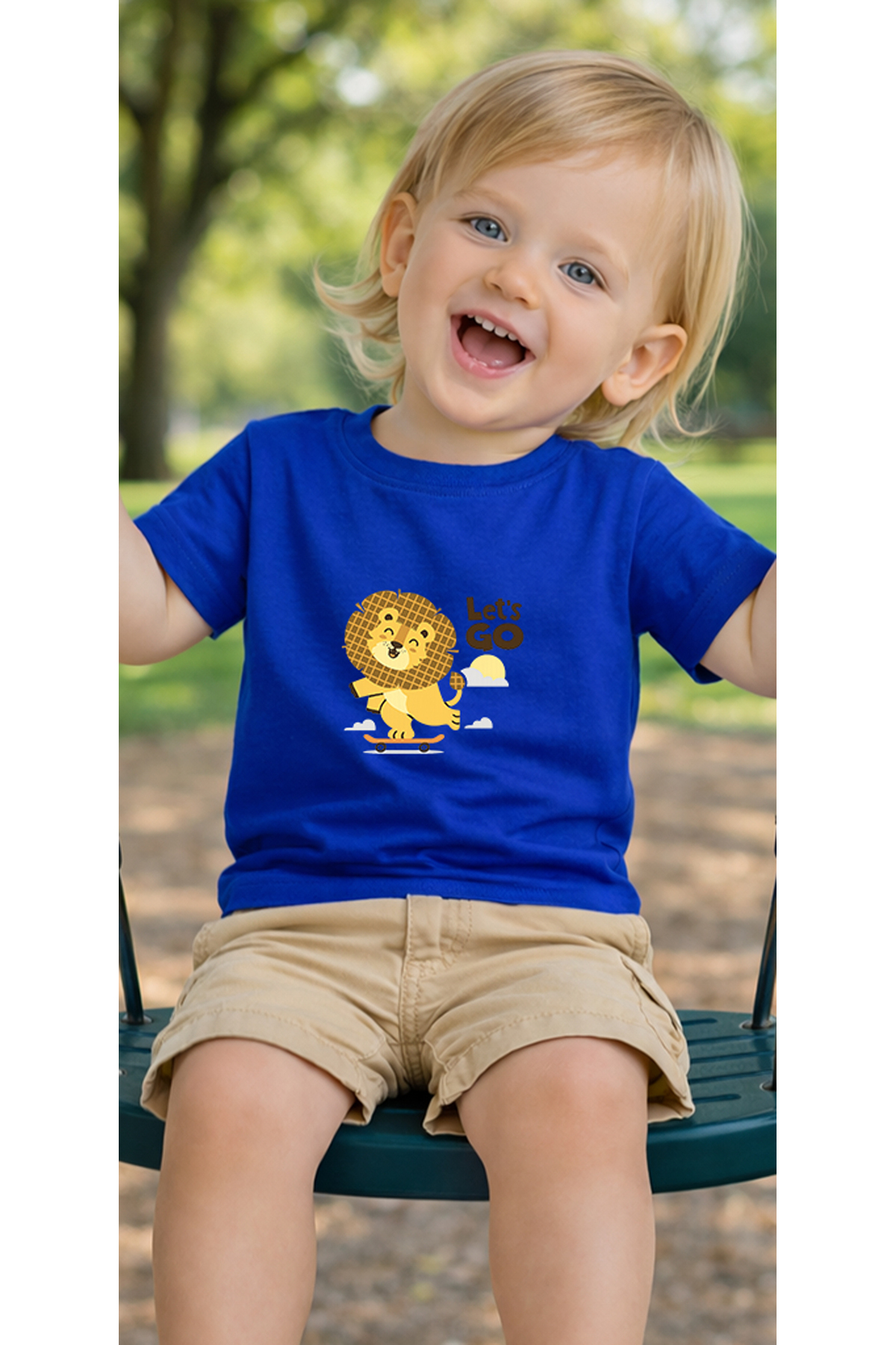 petite pati Mavi Skatelion Bebek Tişört %100 Pamuk Penye Çocuk Tshirt Baskılı fotoğrafı 3 (önizleme)