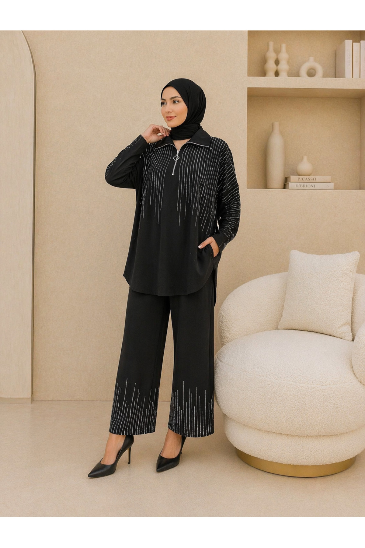 Elegant Taş İşlemeli İkili Takım