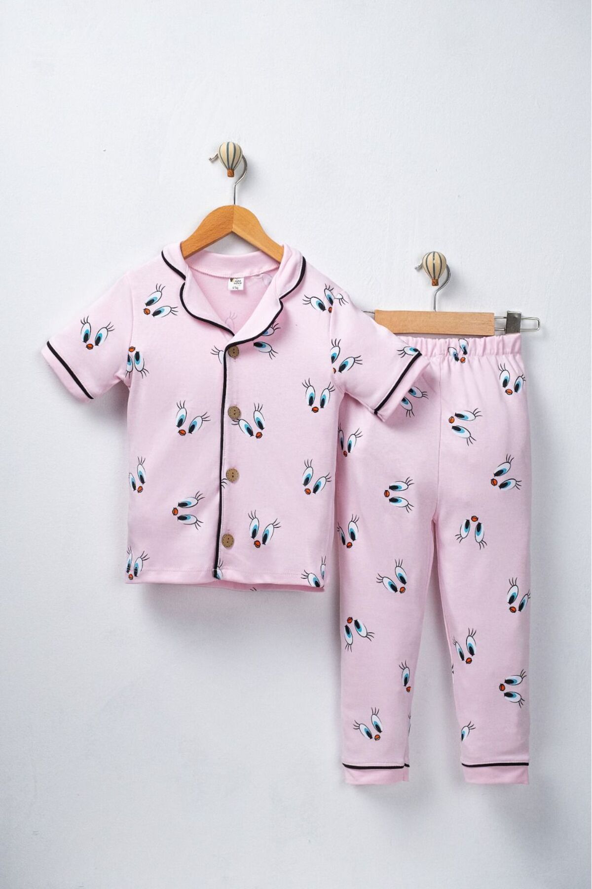 derin baby %100 Pamuk Kısa Kollu Düğmeli Yazlık Kız Erkek Unisex Tweety Bebek Çocuk Pijama Takımı fotoğrafı 4 (önizleme)