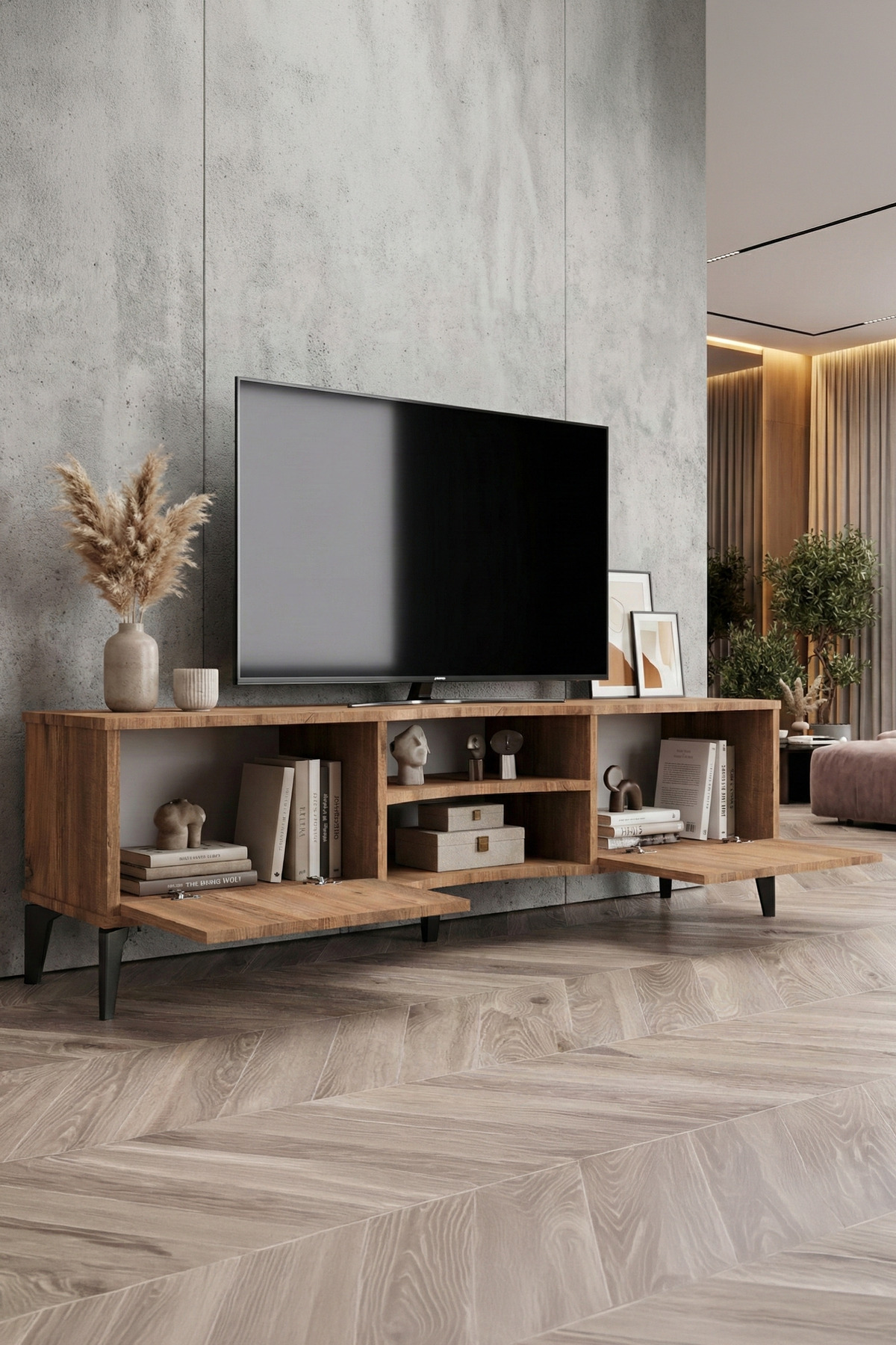 Goldfalez Vera TV Sehpası Suntalam Kahverengi 160x35 cm görsel 3