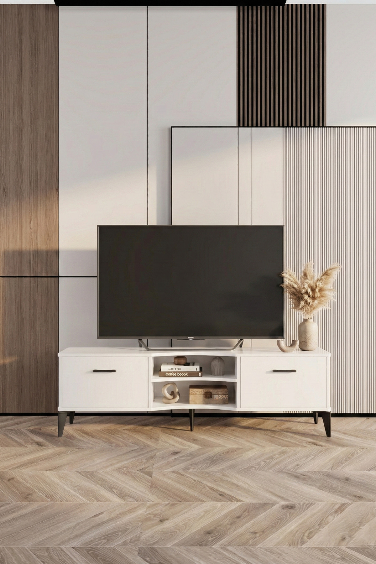 Goldfalez Vera TV Sehpası Suntalam Beyaz 160x35 cm görsel 2