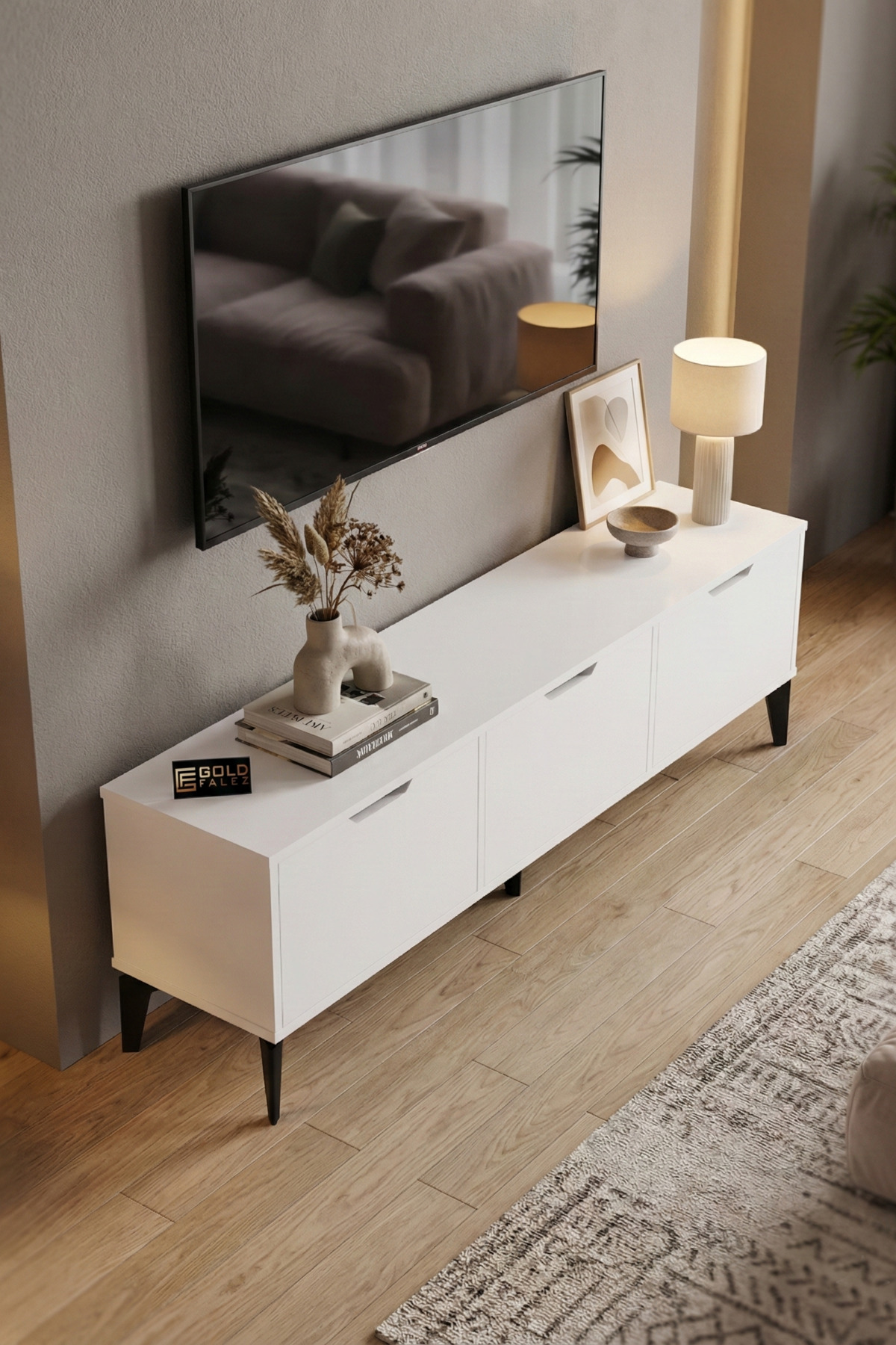 Goldfalez Royal TV Sehpası Suntalam Beyaz 160x35 görsel 4