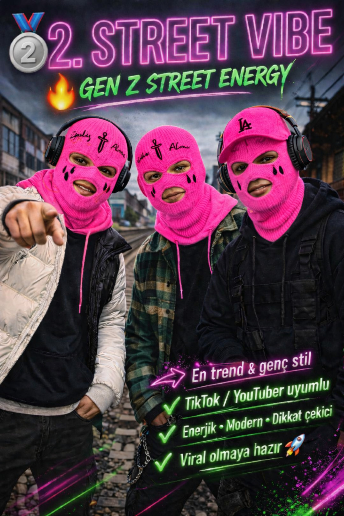FG KONNİCHİWA MOR KIRMIZI VE PEMBE Kar Maskesi (Balaclava) UnisexStreet Style & Youtuber Tarzı Motor Tutkunları görsel 2