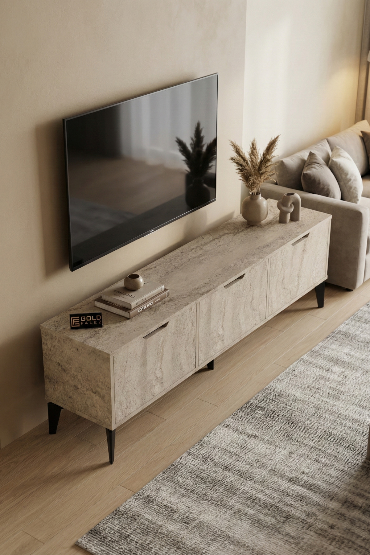 Goldfalez Royal TV Sehpası Suntalam Ekru 160x35 görsel 4