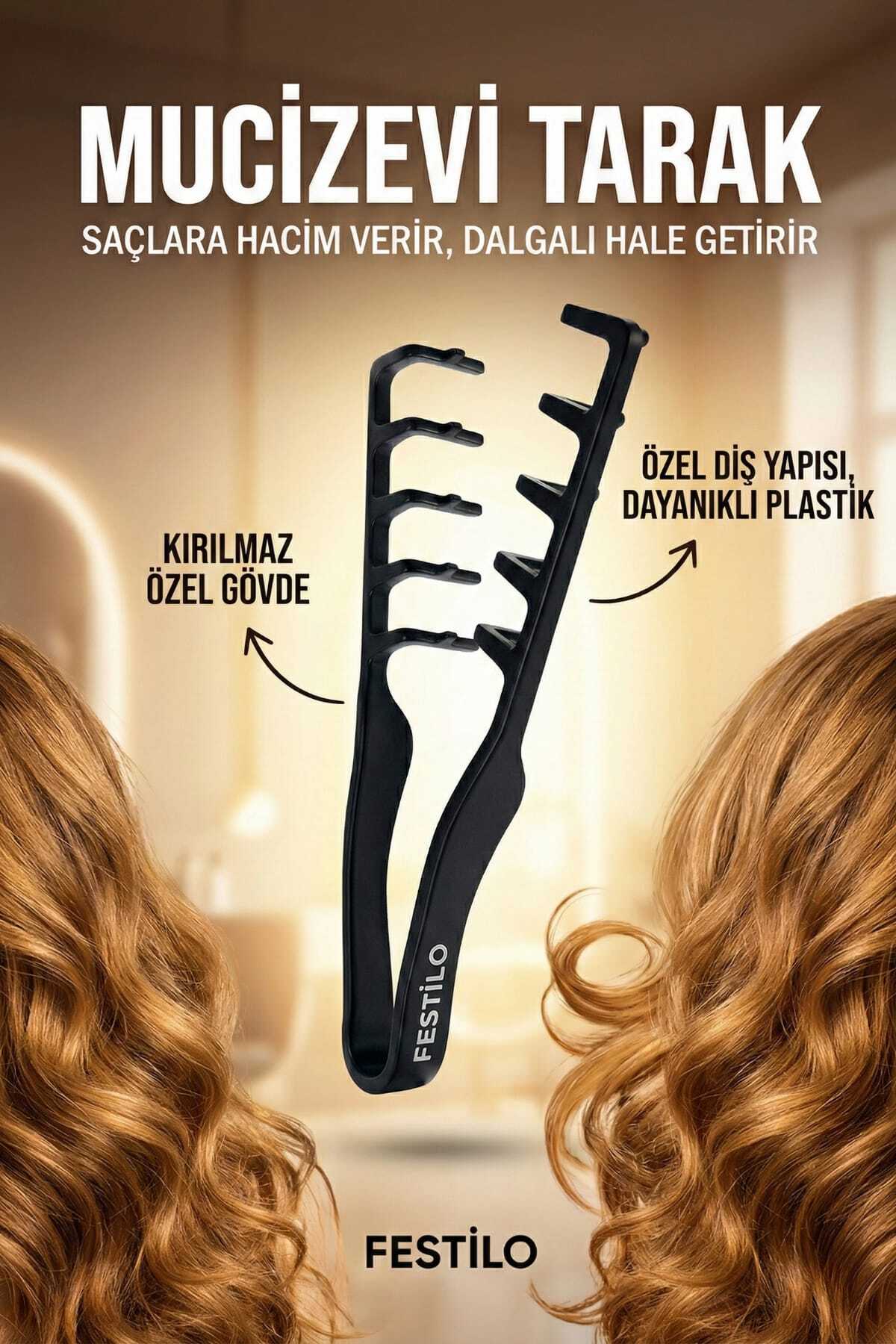 Mucizevi Hacim Ve Dalga Saç Şekillendirme Tarak Seti 4'Lü Wax Ve Şekil Tarak Seti — مشکی Fest032254 — تصویر 5 از 9