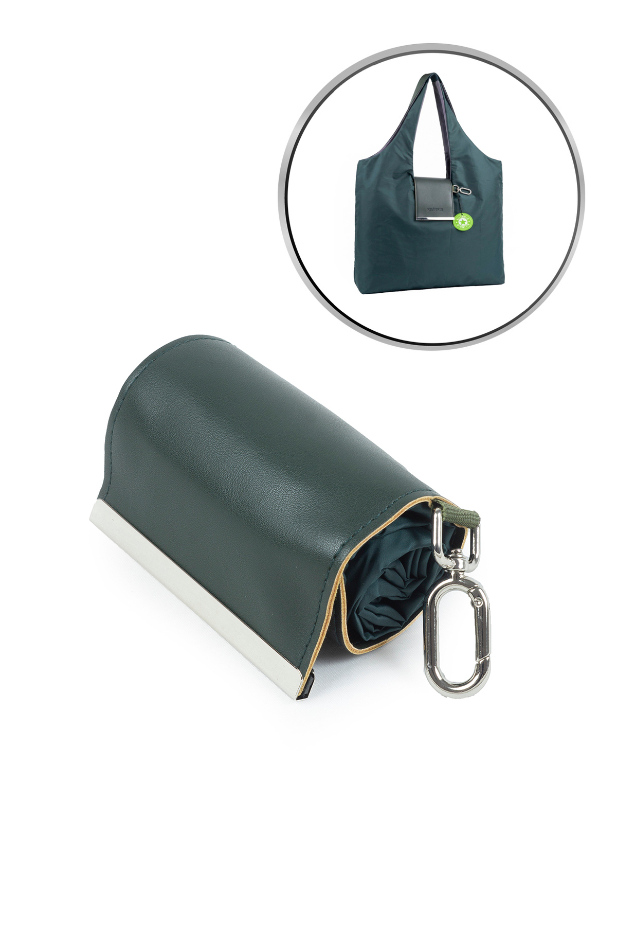 Satin Fabric Folding Roll Practical Snap Capsule Shopping Market Beach Pocket Hand/Sleeve Bag Green K004