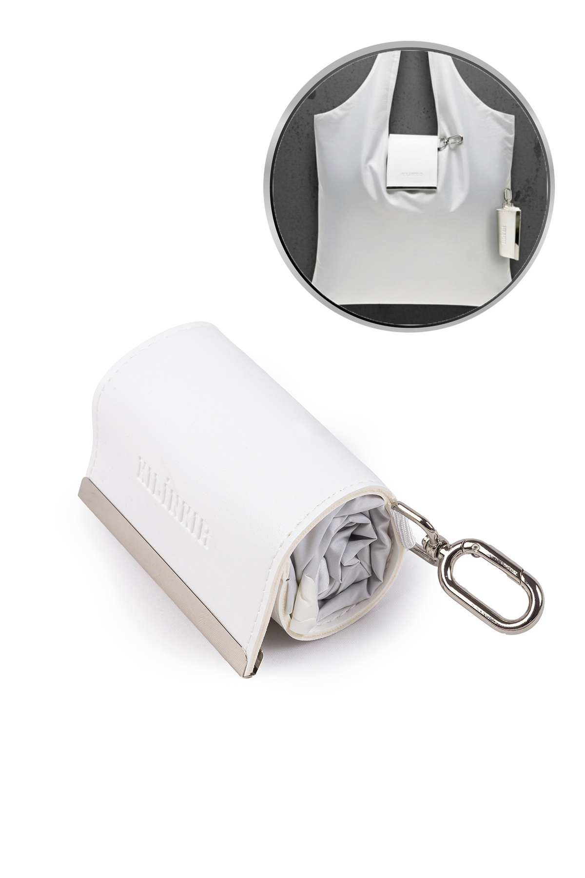 Satin Fabric Folding Roll Practical Snap Capsule Shopping Market Beach Pocket Hand/Sleeve Bag White K004