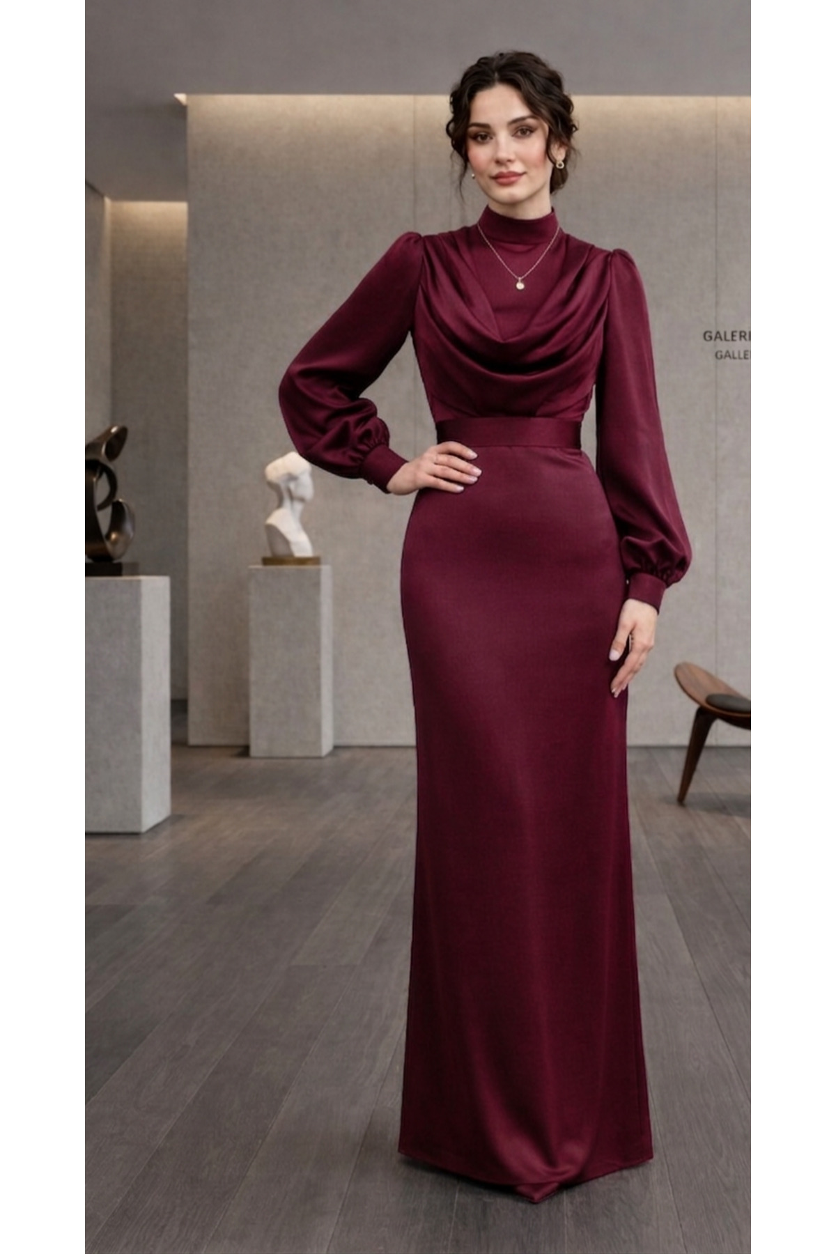 PERADO  Drapeli Saten Elbise Abiye