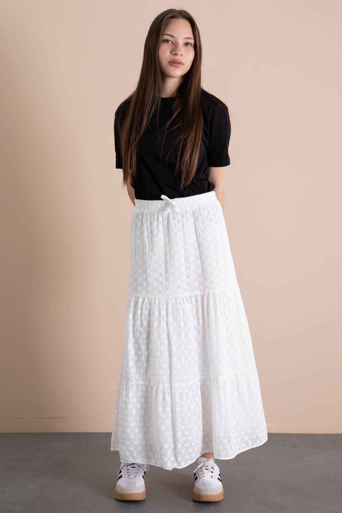 Cansın Mini  Beyaz Kız Çocuk Uzun Kesim Fistolu Etek 23777 - Görsel 4