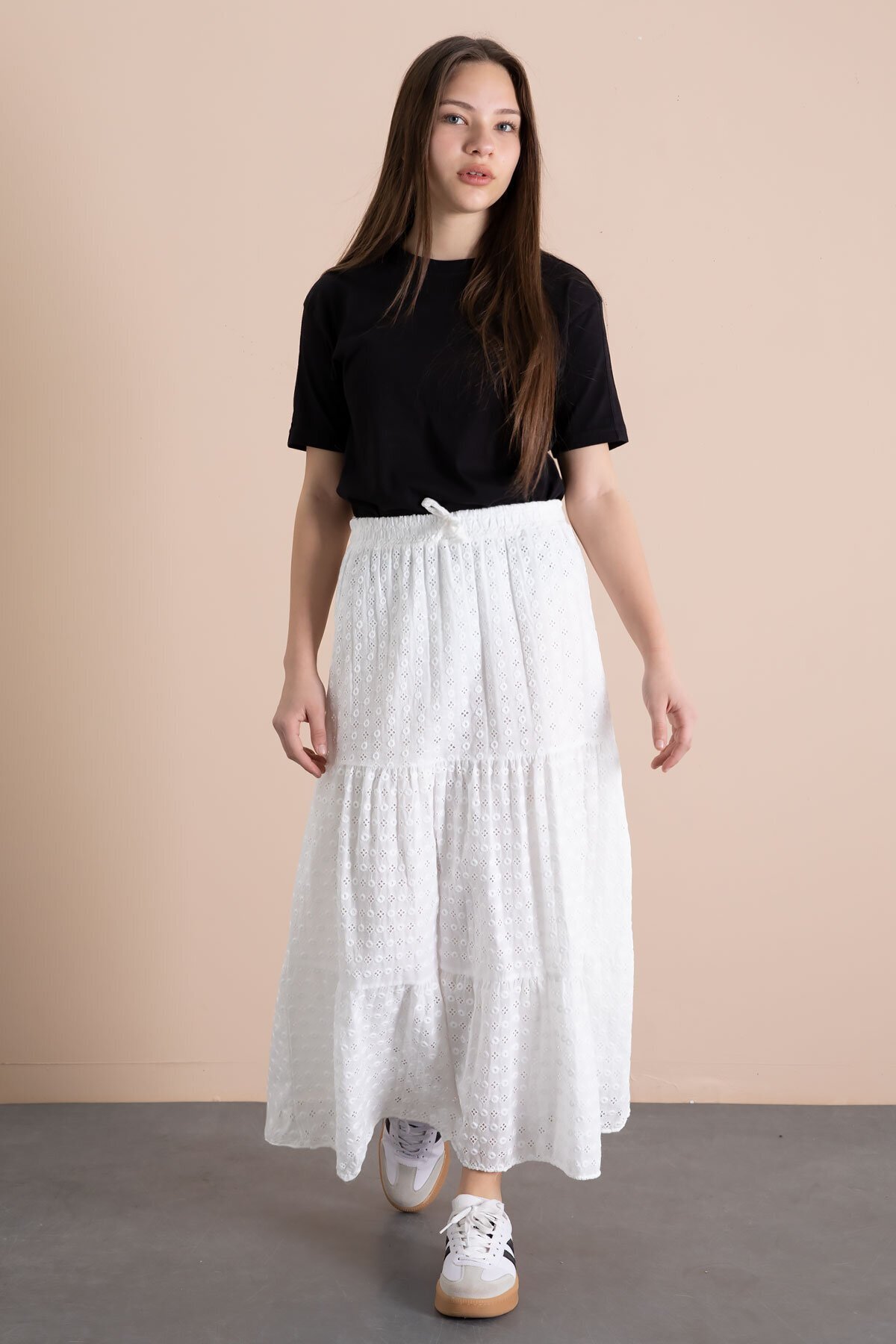 Cansın Mini  Beyaz Kız Çocuk Uzun Kesim Fistolu Etek 23777