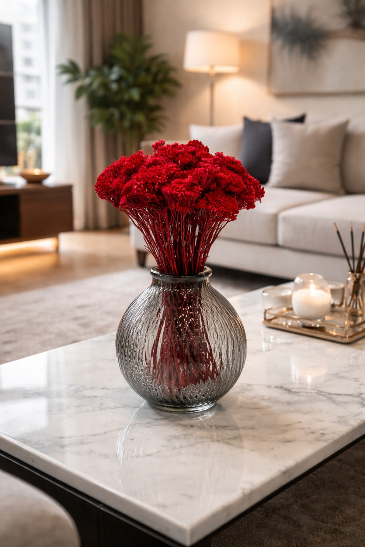 Red Shocked Yarrow Achillea Millefolium Bundle Decorative Natural Flower Length 30-40 cm