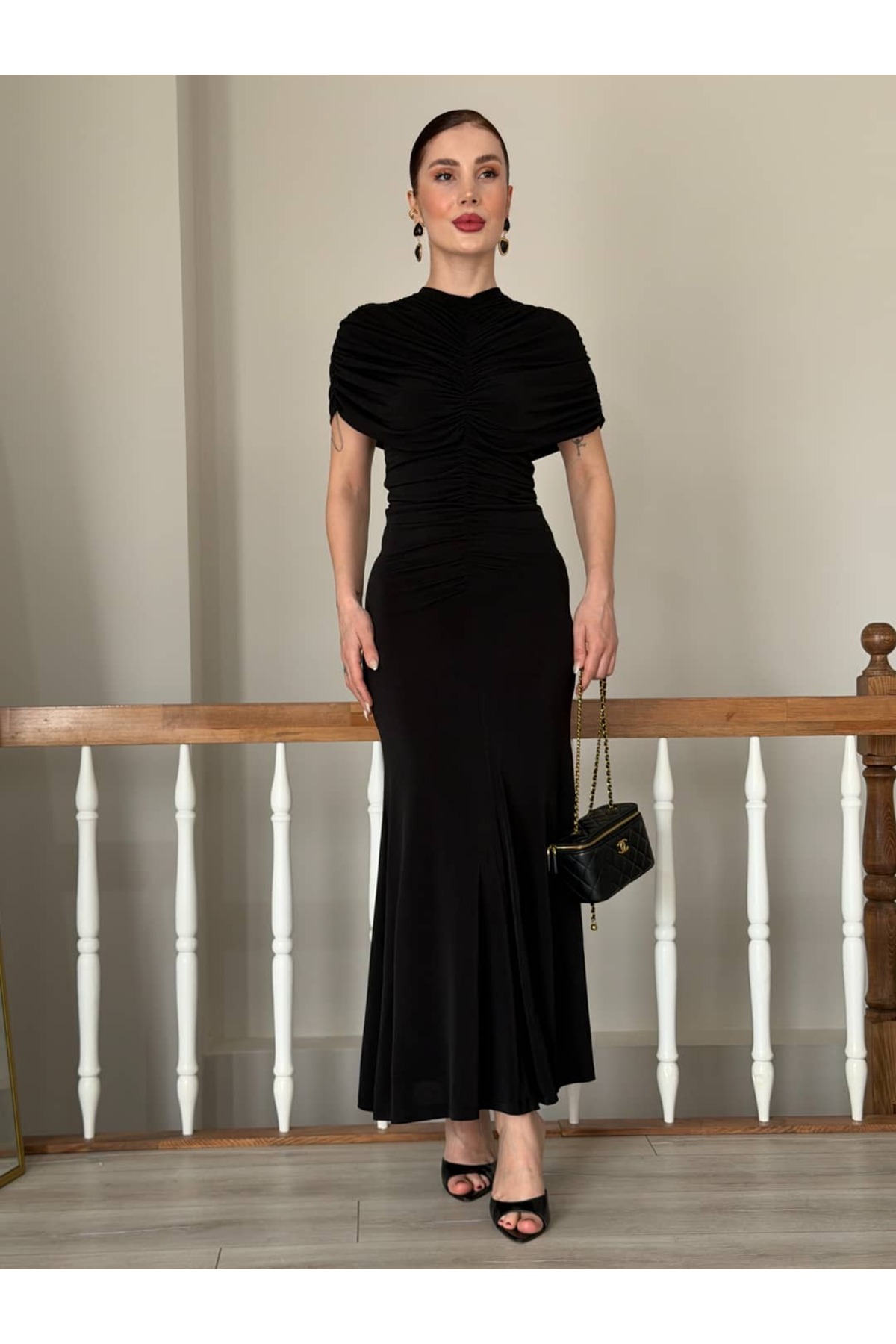 YK FASHION  Omuz Detaylı Sıfır Kol Elbise