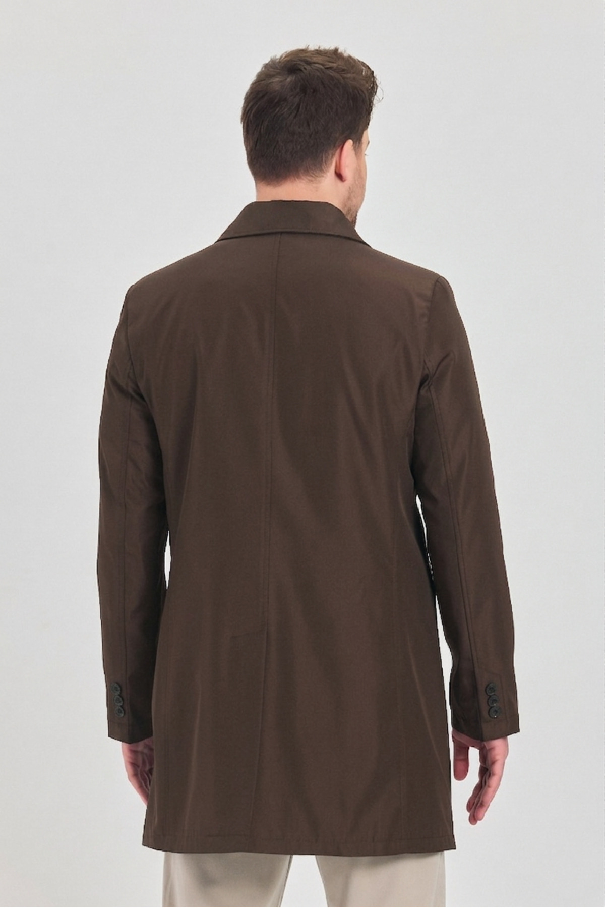 TREND KOMBİN  Erkek Kahverengi Klasik Yaka Standart Fit Trençkot - Görsel 7