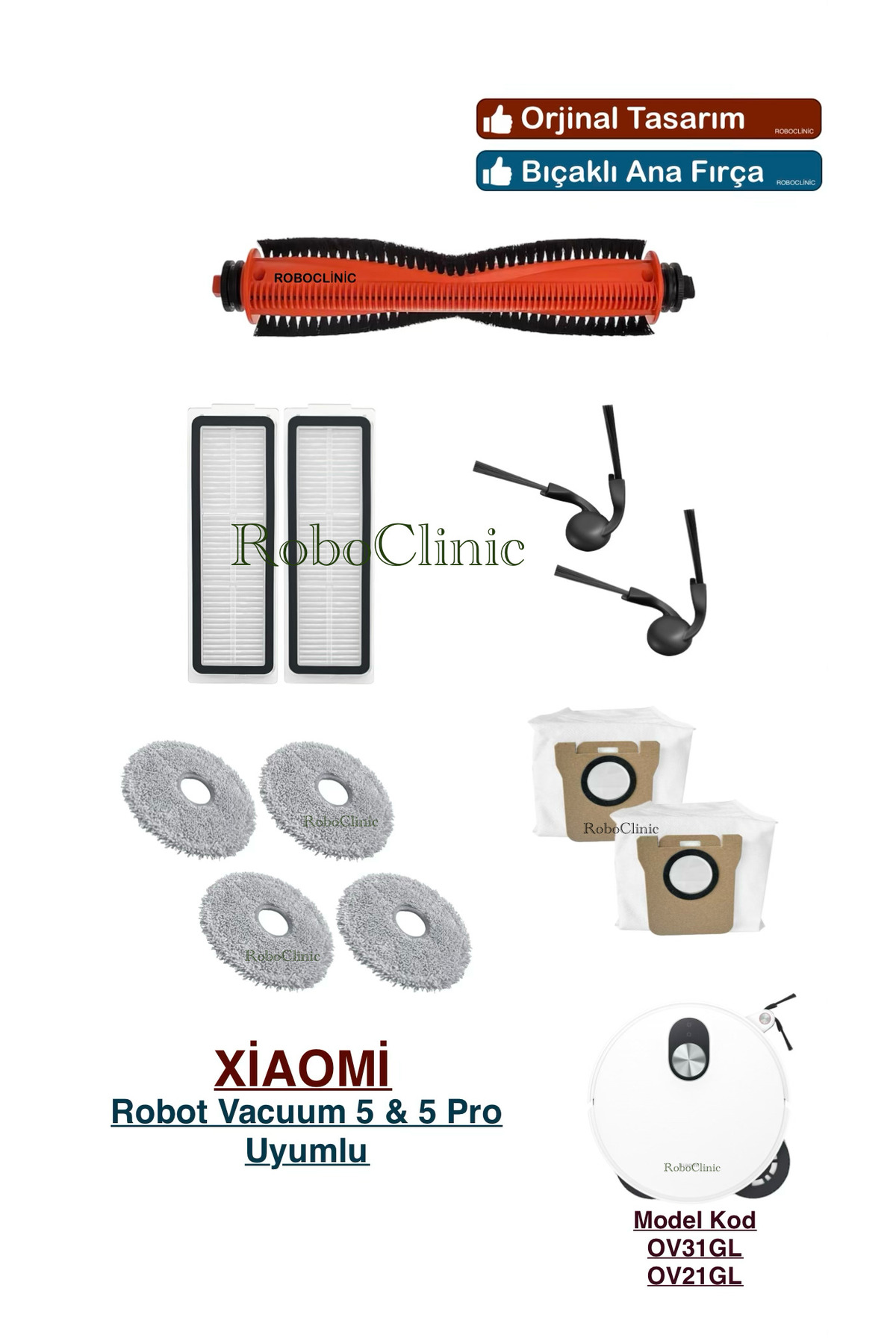 Xiaomi Robot Vacuum 5/5 Pro Vacuum Cleaner Compatible Replacement Dust Bag, Brush, Filter, Mop Mop 9 Pieces