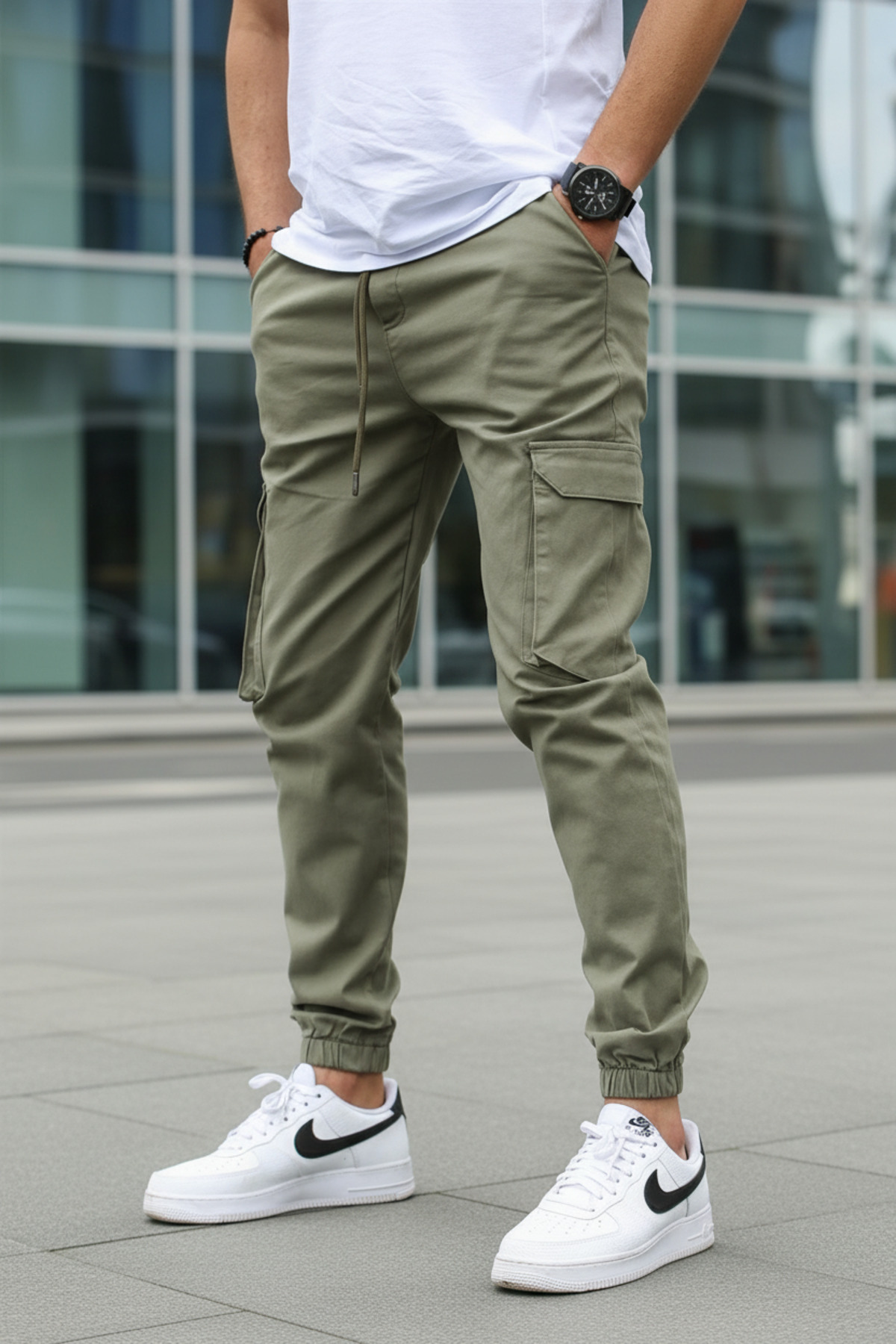 VIKUNYA  Erkek Jogger Kaliteli Açık Yeşil Pamuklu Cargo Beli Ve Paçası Lastikli Gabardin Kargo Cepli Pantolon - Görsel 3