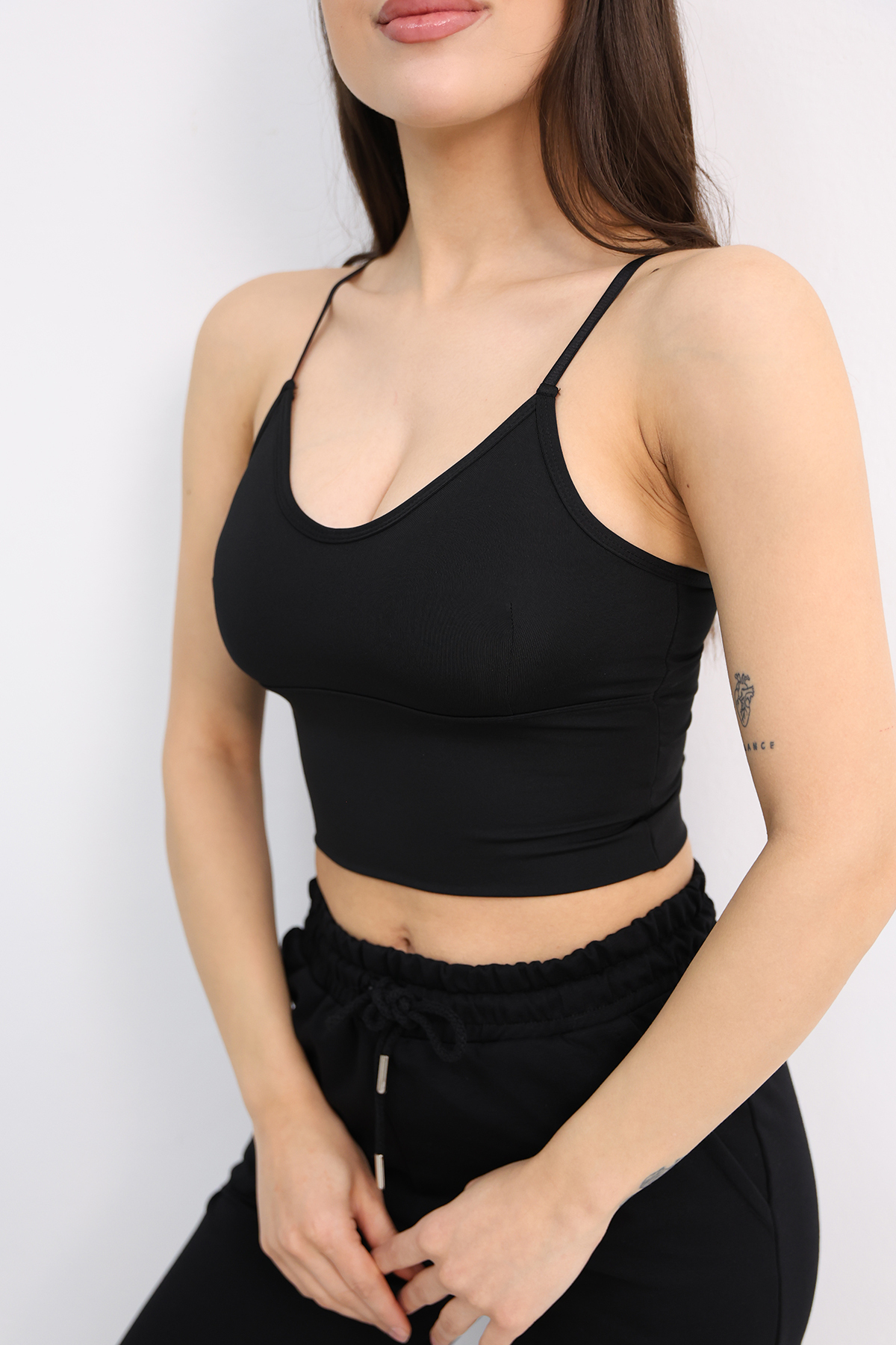 Dut Store Kadın V Yaka Kendinden Kaplı Sırtı Çarpraz Crop Büstiyer Siyah görsel 3