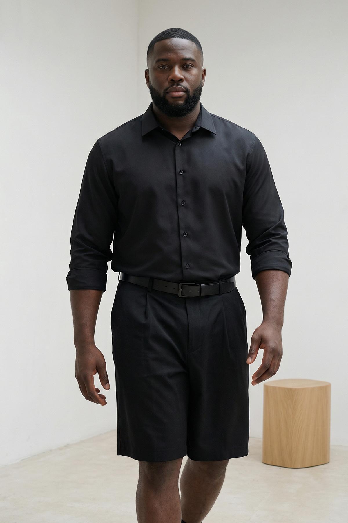 Trendyolmilla Man Siyah Normal Kalıp/Regular Fit Erkek Büyük Beden Yazlık Dokuma Gömlek TMNSS26AX00006