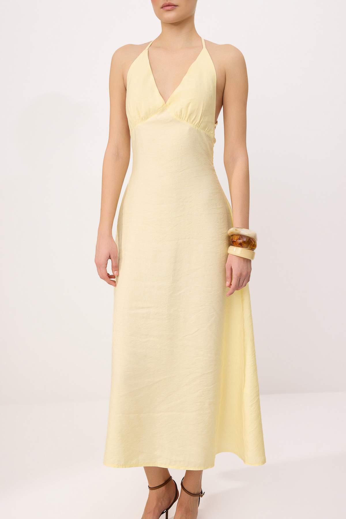 Trendyolmilla  More Sustainable Sarı Modal Maxi Dokuma Elbise TWOSS26EL00362 - Görsel 3
