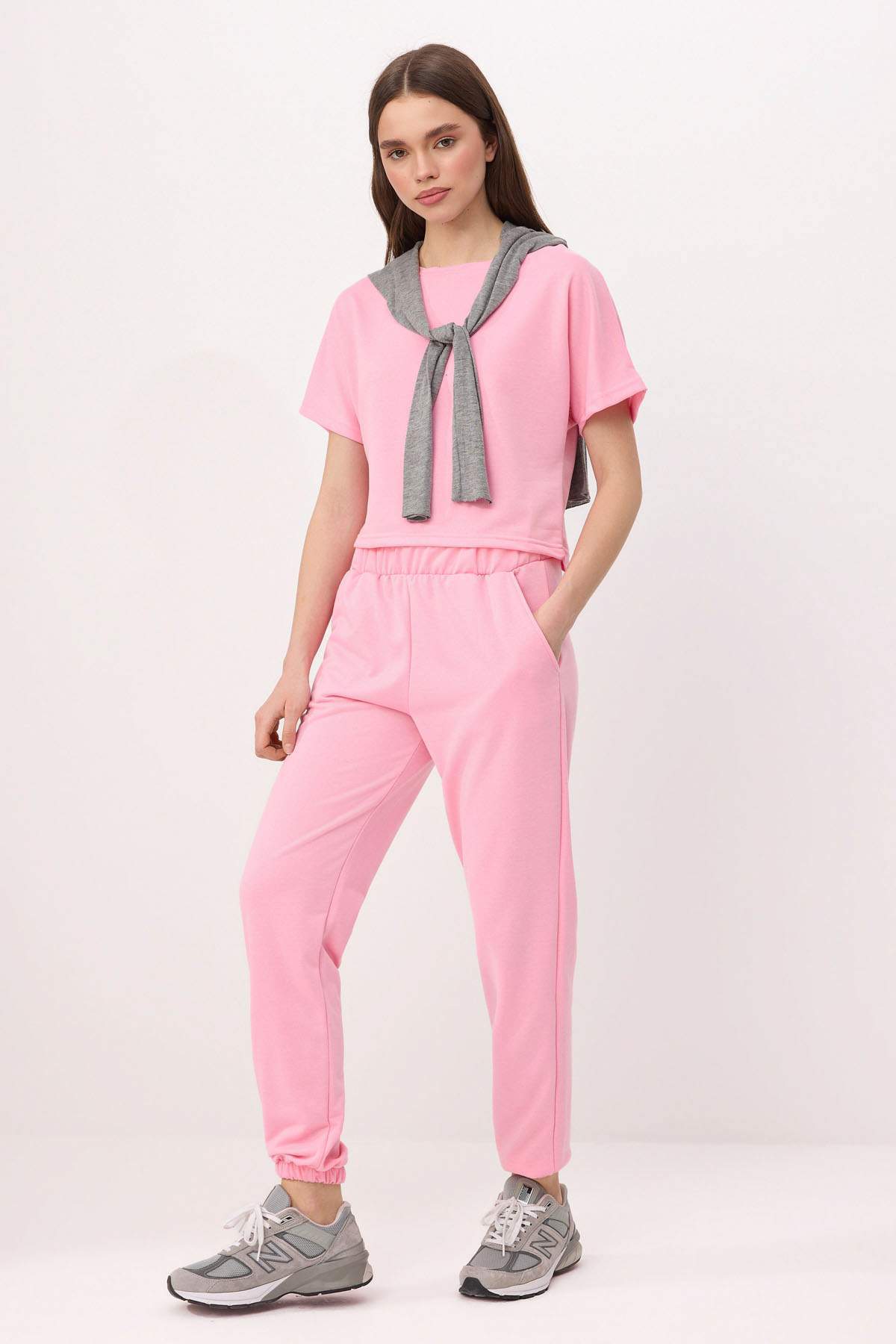 Trendyolmilla Pembe Mint Düz Relaxed Yarasa Kol Tok %100 Pamuk Örme Alt - Üst Takım TWOSS26AU00127
