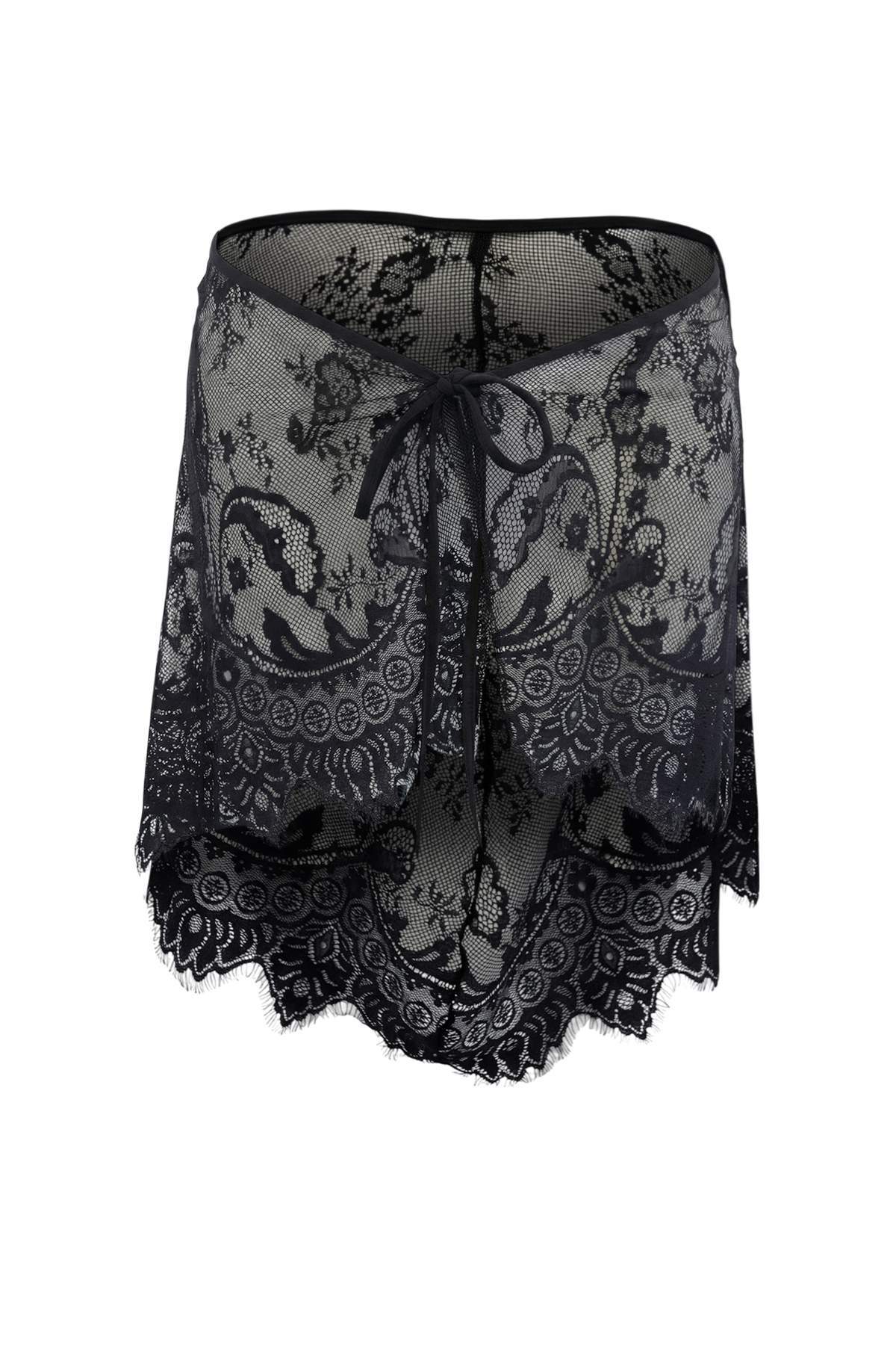 Trendyolmilla  Siyah Dantel Yandan Bağlamalı Transparan Örme Büyük Beden Pareo Etek TBBSS26AZ00043 - Görsel 8