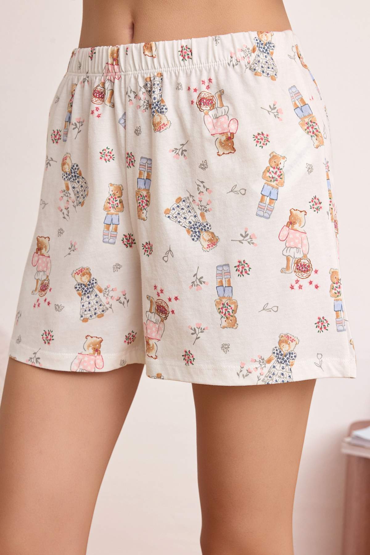 Trendyolmilla  Beyaz-Çok Renkli %100 Pamuklu Ayıcık Desenli Örme Pijama Takımı THMSS26PT00110 - Görsel 3