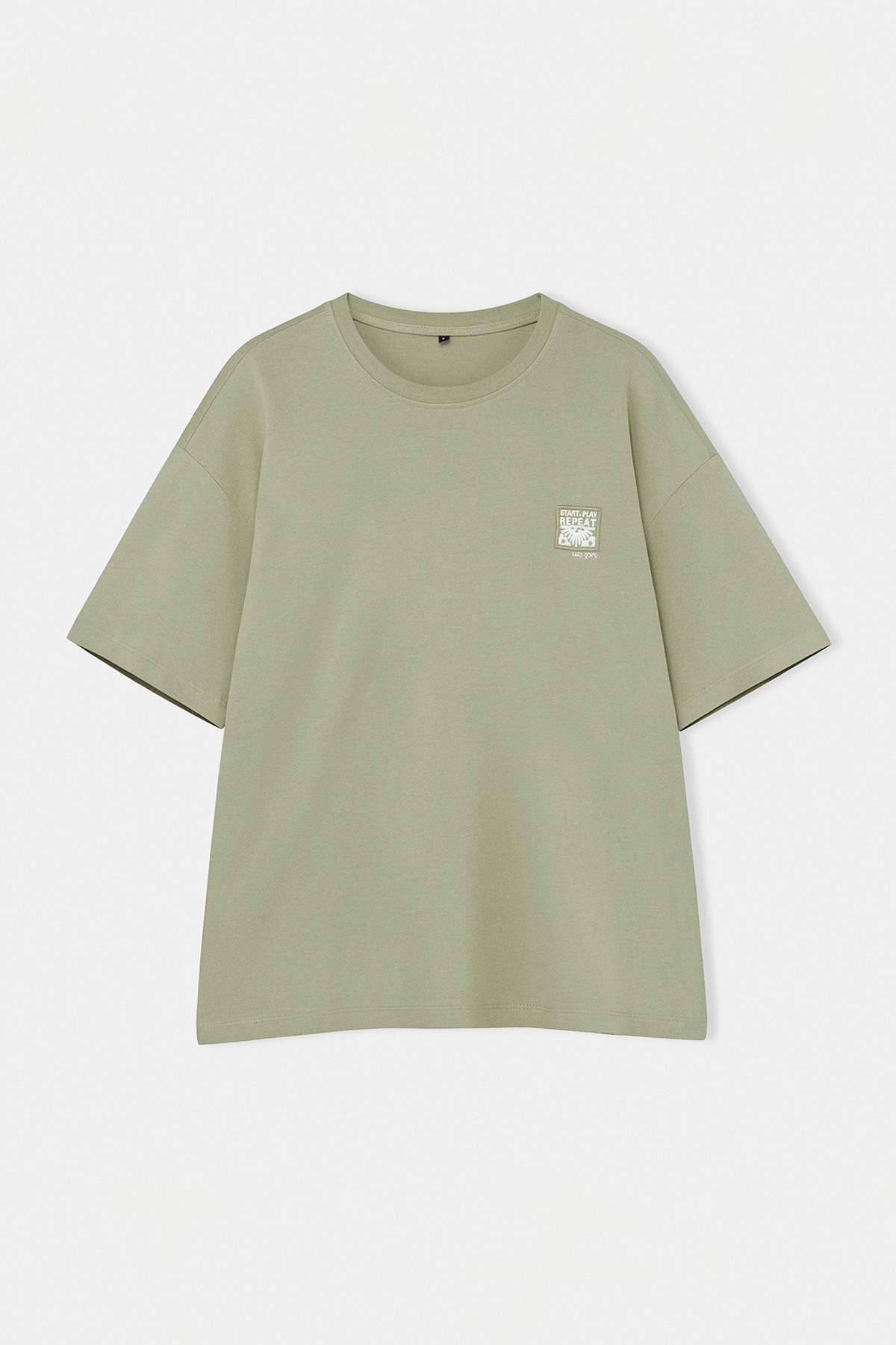 Trendyolmilla  Açık Haki Oversize/Geniş Kesim Nakışlı %100 Pamuk T-shirt TMNSS26TS00024 - Görsel 4