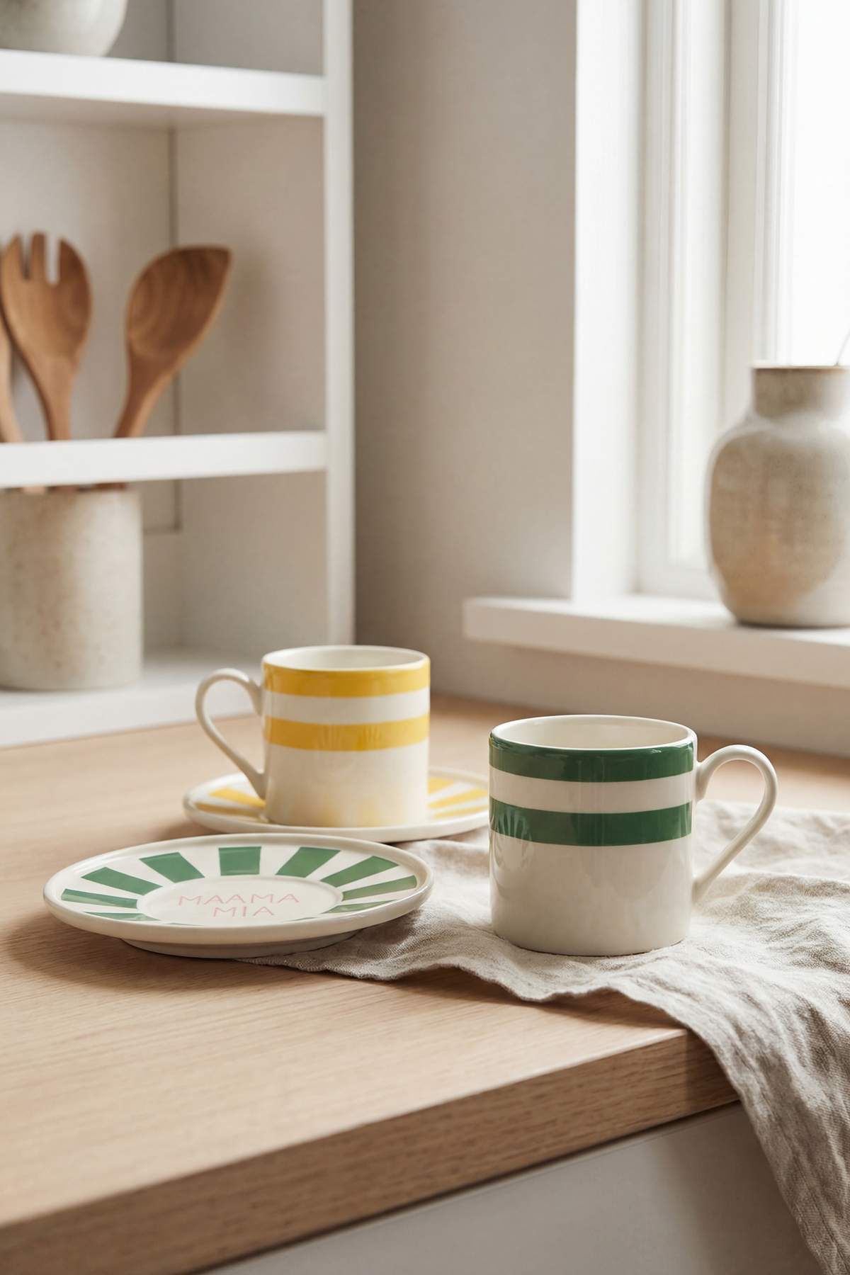 Trendyol Home 2-Piece Slogan & Striped Patterned Tea Cup Set 230 Cc Tphss26Cfn00002