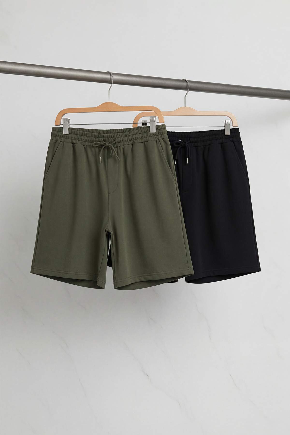 Trendyolmilla  Büyük Beden Siyah-Haki 2'li Paket Regular/Normal Kesim %100 Pamuklu Şort TMNSS24AP00000 - Görsel 8