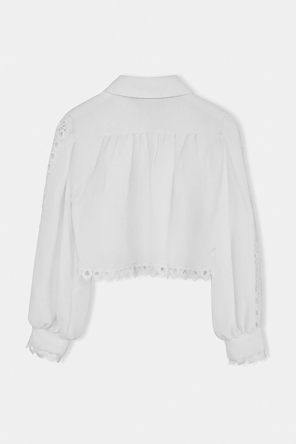 Trendyolmilla  Beyaz Dantel Detaylı Crop Balon Kol Keten Gömlek TDRSS26GO00050 - Görsel 2