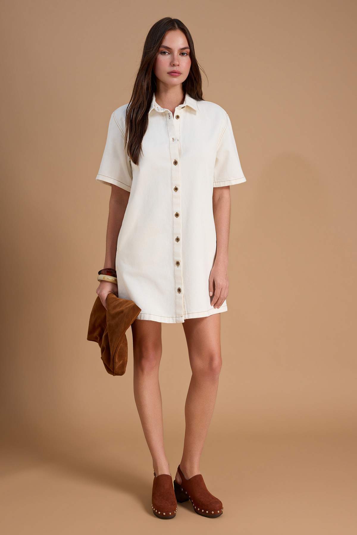 Trendyolmilla  Ekru %100 Pamuklu Mini Denim Elbise TWOSS26EL00215