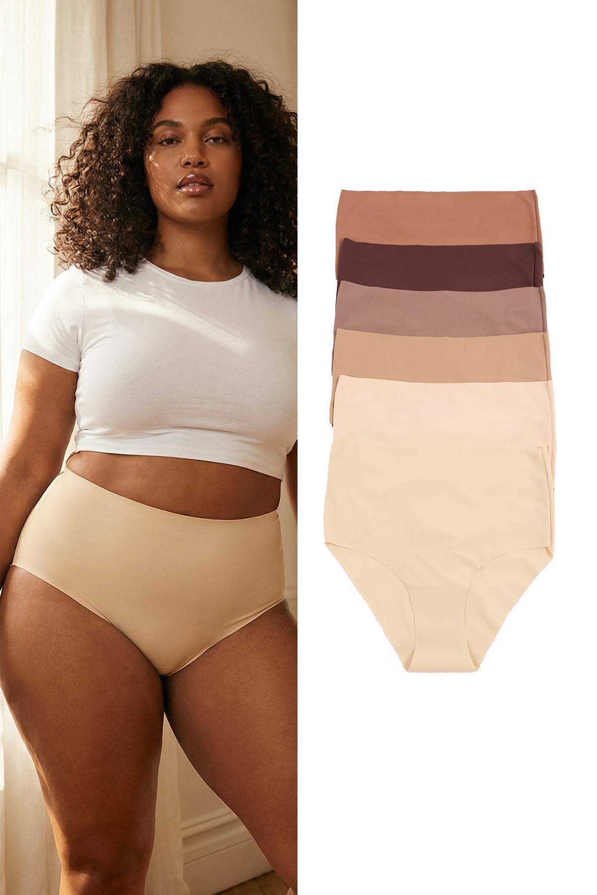 Trendyolmilla Curve Kahverengi 6'lı Micro Dikişsiz/İz Yapmaz Lazer Kesim Yüksek Bel Hipster Örme Külot TBBSS26CM00013