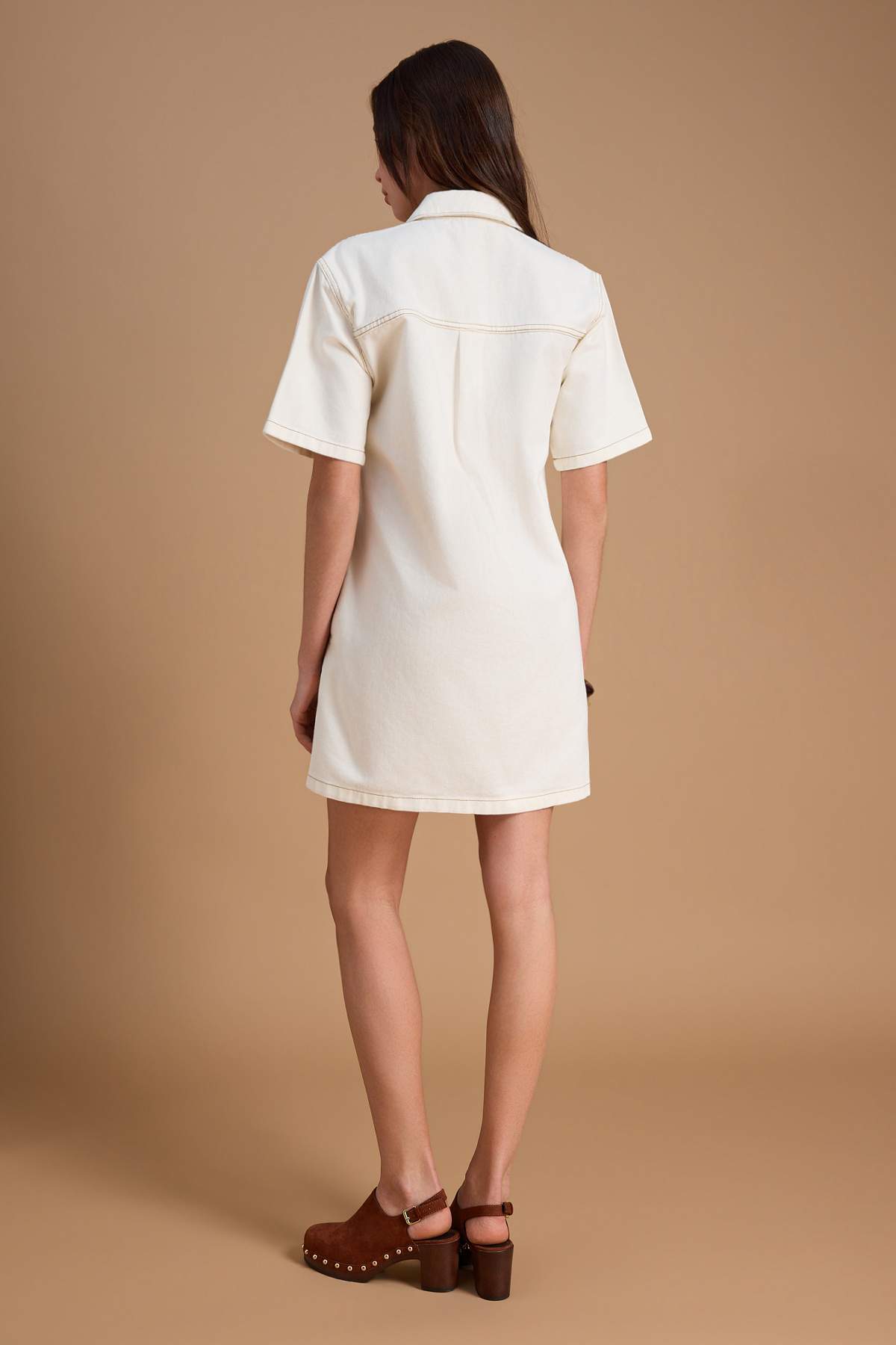 Trendyolmilla  Ekru %100 Pamuklu Mini Denim Elbise TWOSS26EL00215 - Görsel 4