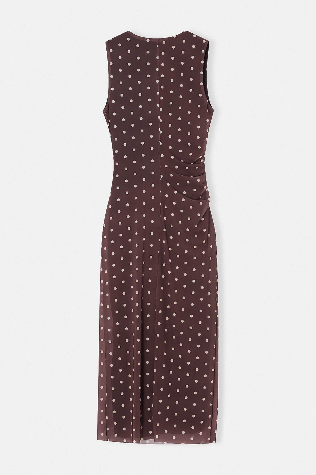 Trendyolmilla  Kahverengi Bisiklet Yaka Uzun Lycralı Puantiyeli Tül Astarlı Elbise TDRSS26EL00044 - Görsel 2