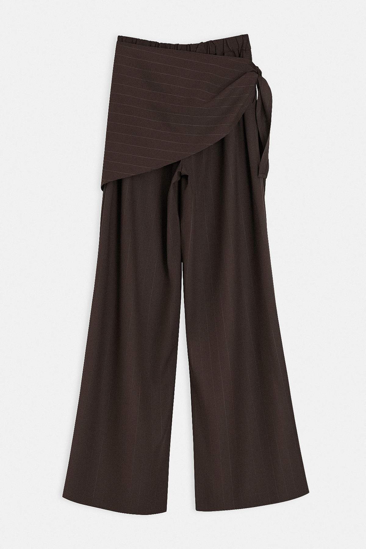 Trendyolmilla  Kahverengi İnce Çizgili Fular Bağlama Detaylı Pantolon TWOSS26PL00146 - Görsel 6