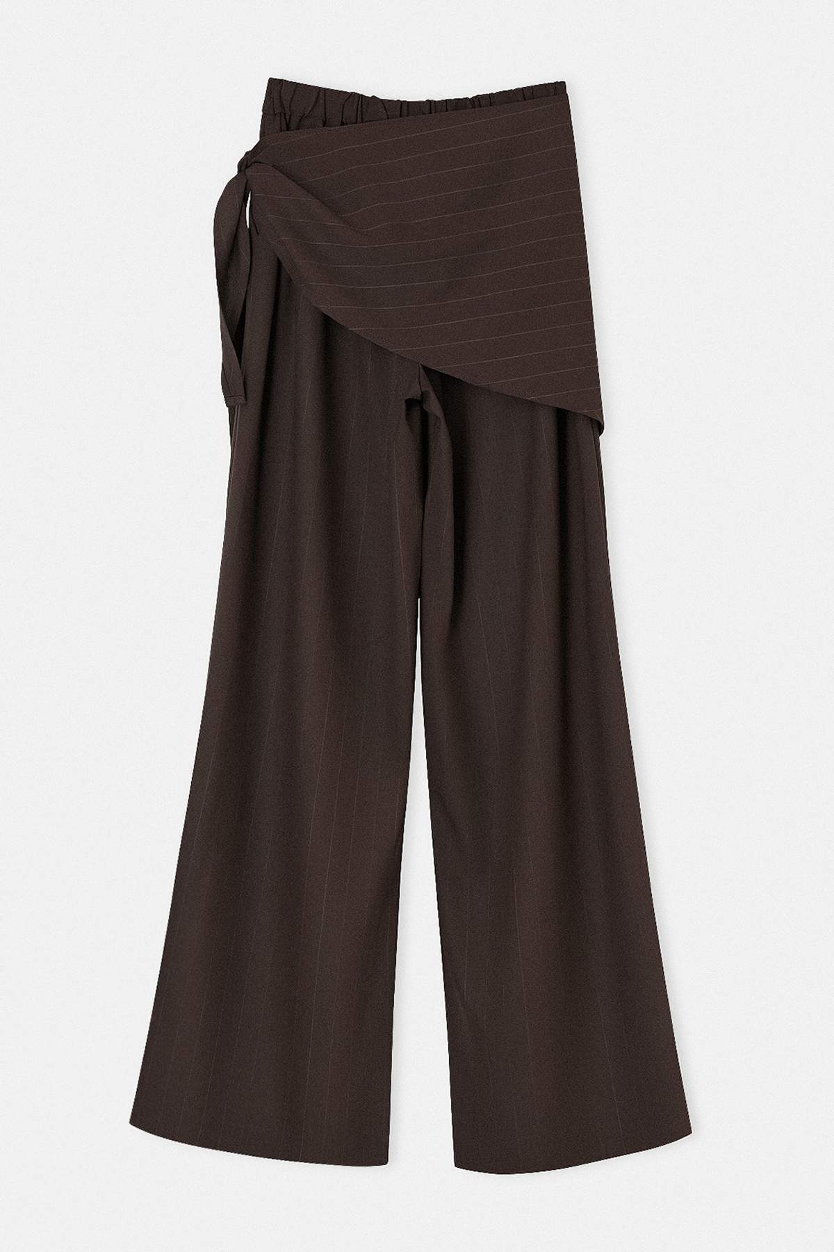 Trendyolmilla  Kahverengi İnce Çizgili Fular Bağlama Detaylı Pantolon TWOSS26PL00146 - Görsel 5