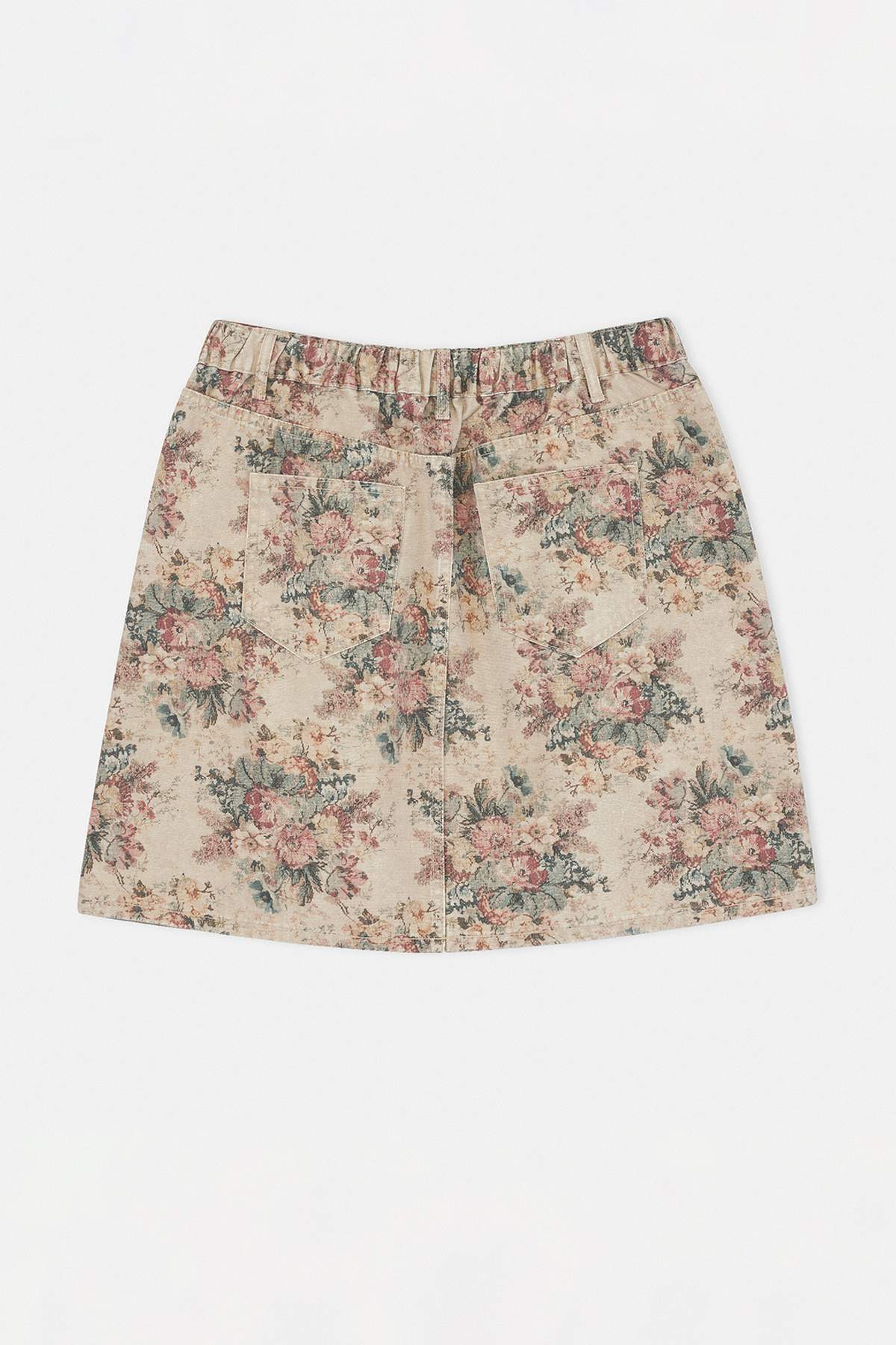 Trendyolmilla  Çok Renkli Lastikli Yüksek Bel Çiçek Desenli %100 Pamuk Non-Stretch Denim Etek TBBSS26AZ00035 - Görsel 6