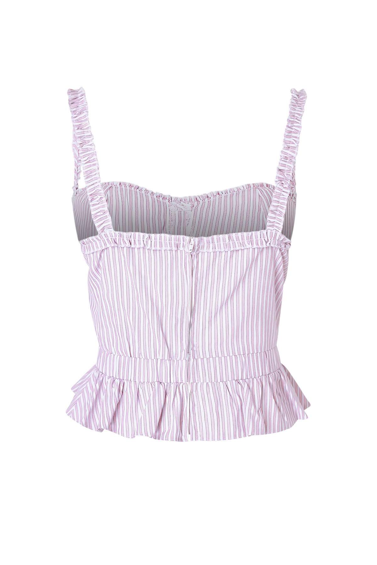 Trendyolmilla  Limited Edition Lila Çizgili Fırfır Detaylı Dokuma Bluz TWOSS26BZ00590 - Görsel 2