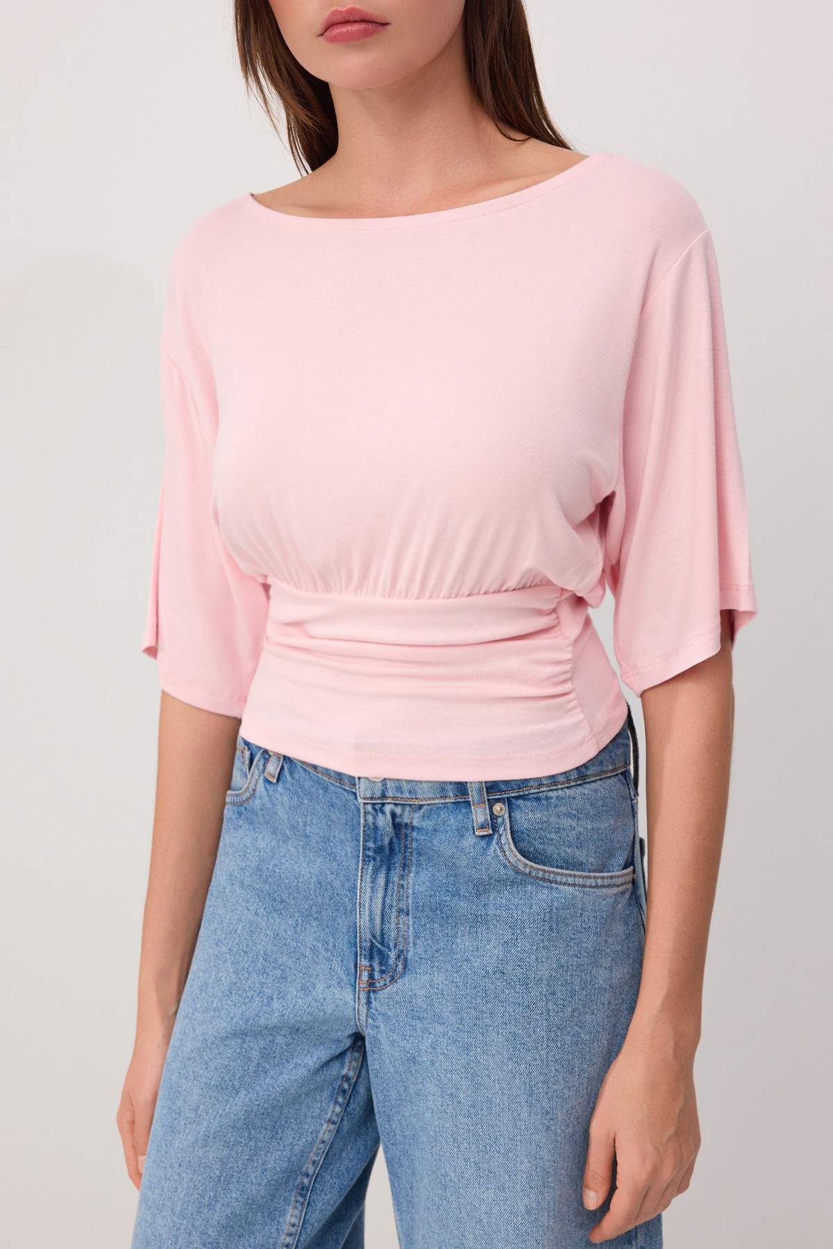 Trendyolmilla  Pembe Düz Regular/Normal Kalıp Asimetrik Yaka Premium Yumuşak Örme Bluz TWOSS26BZ00097 - Görsel 3