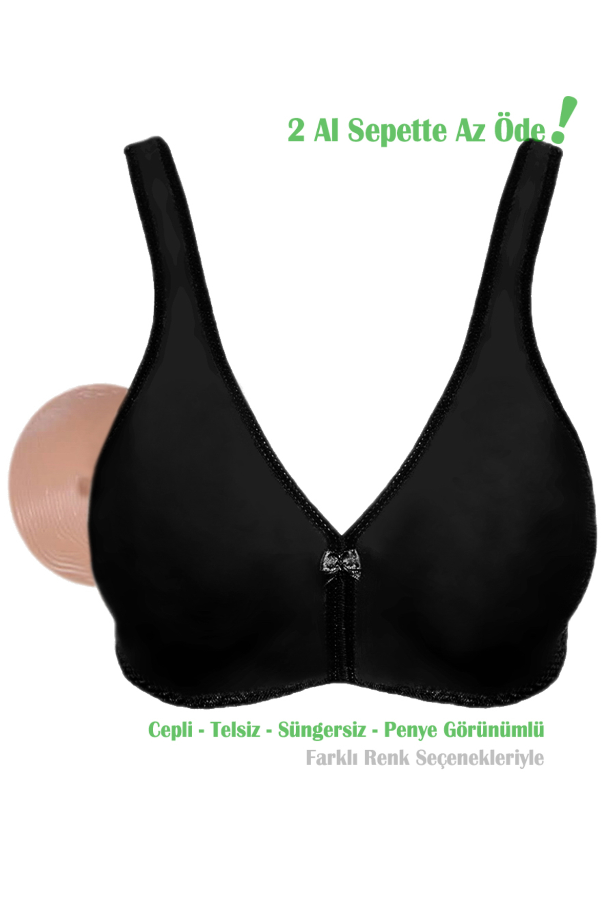 Women's Black (Lace-free) Combed Cotton Prosthetic Bra with Pockets