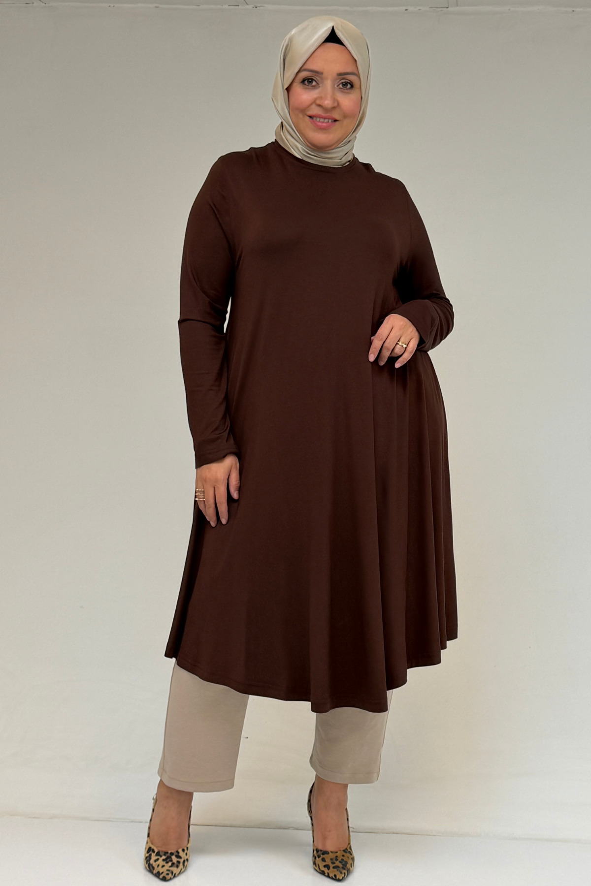 28016 Plus Size Mevlana Combed Cotton Tunic - Brown