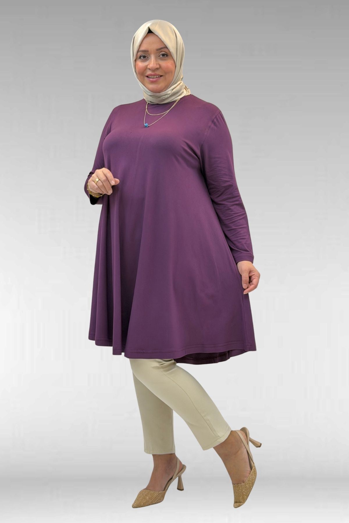 28016 Plus Size Mevlana Combed Cotton Tunic - Damson