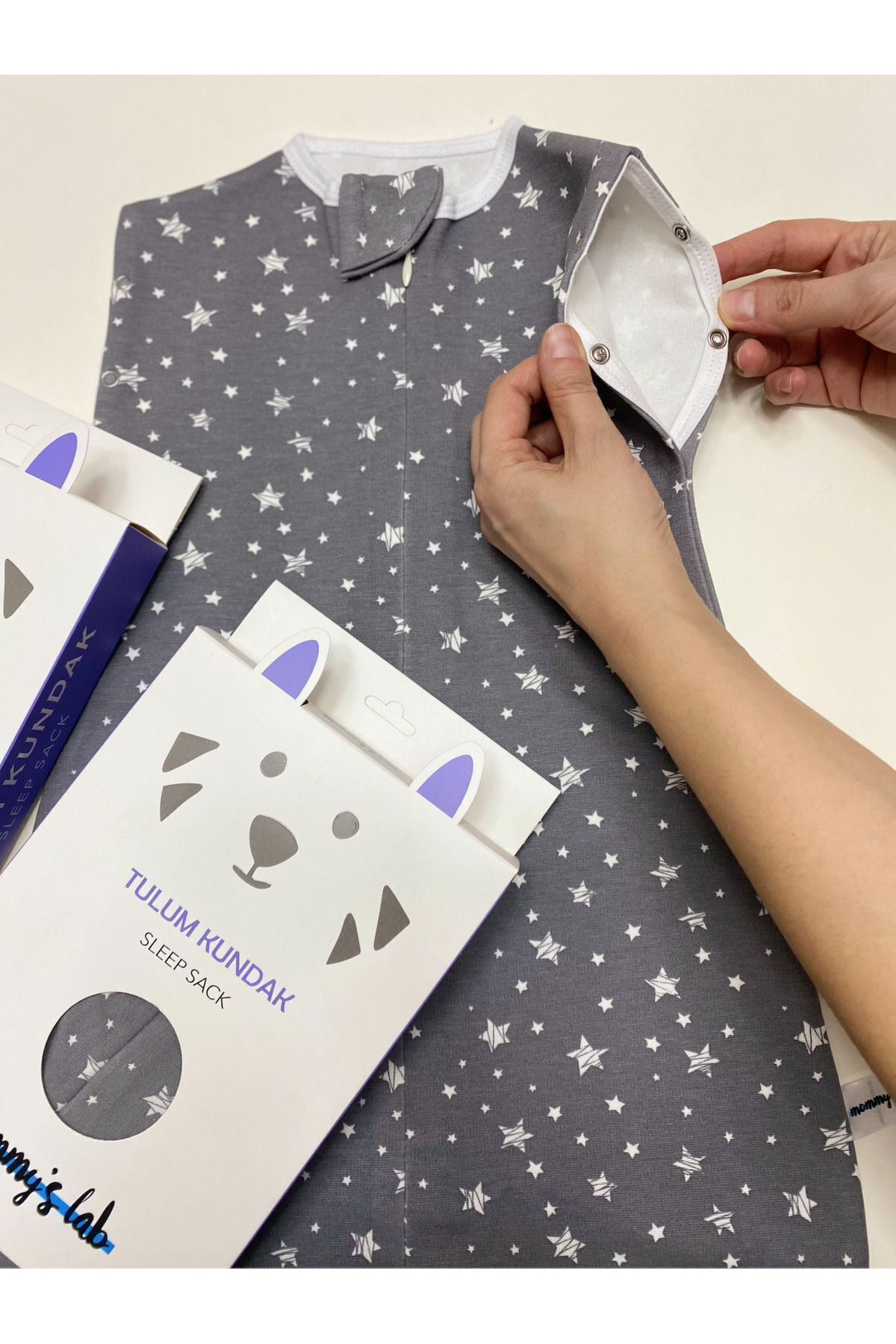 Mommyslab 0-4 Ay Yeni Sezon Renkli Gri Yıldız Desenli Çıtçıtlı Fermuarlı Tulum Kundak (OEKO TEX CIF BELGELİ) fotoğrafı 4 (önizleme)