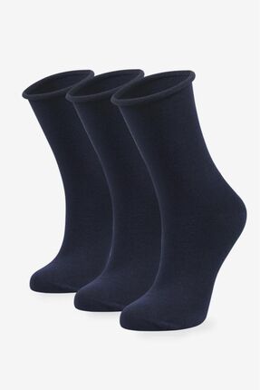 Bolero 3'lü Roll Top Lastiksiz Kadın Bambu Soket Çorap Lacivert, 36-40