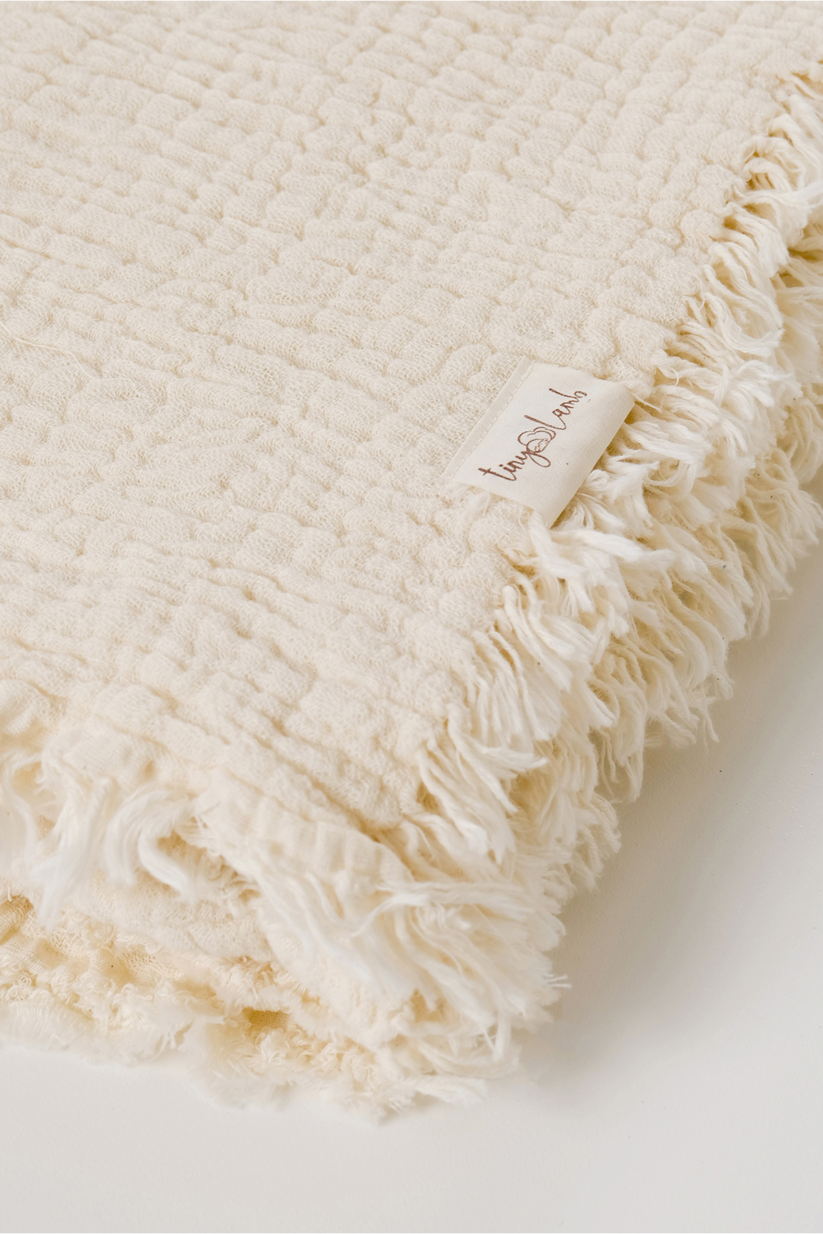 tinylamb Brighton Ekru Müslin 4 Katlı Müslin 100x110m %100 Pamuk Krem Renk Saçaklı Bebek Müslin Battaniye fotoğrafı 6 (önizleme)