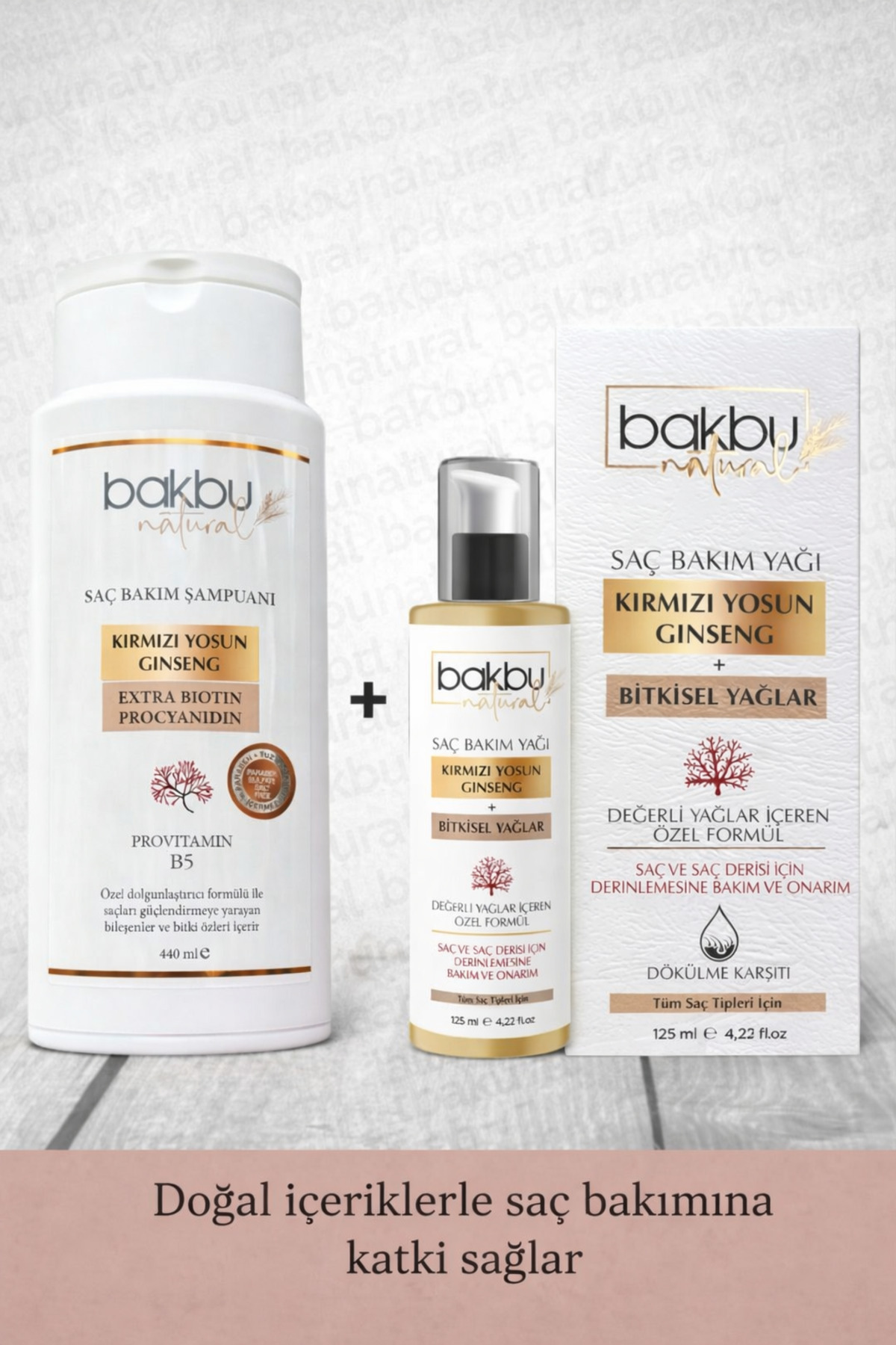 bakbu natural Bakbunatural Saç Bakım Yağı 125 ml.ve Bakbunatural Kırmızı Yosunlu Ginseng Özlü Şampuan 440 ml. — sbkm2025