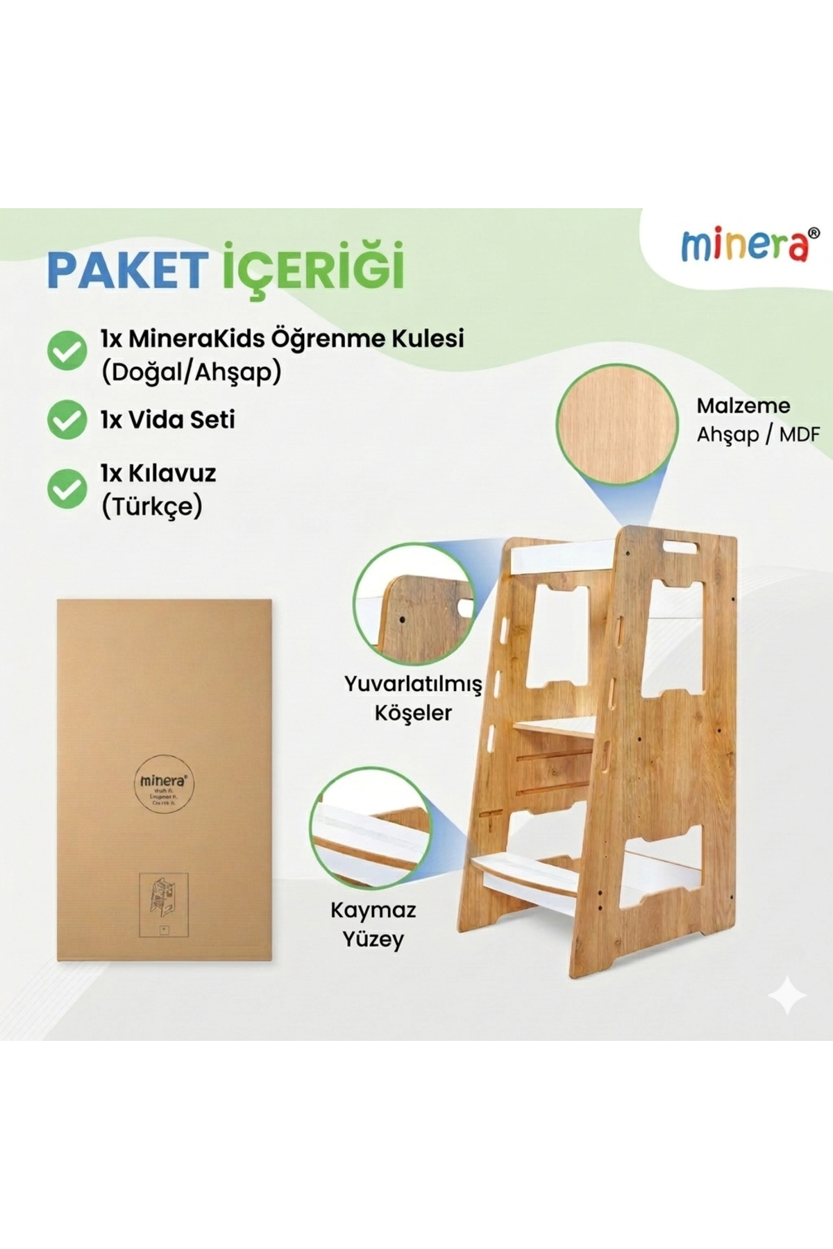 Minera Ahşap Montessori Öğrenme Kulesi 2-6 Yaş fotoğrafı 6 (önizleme)