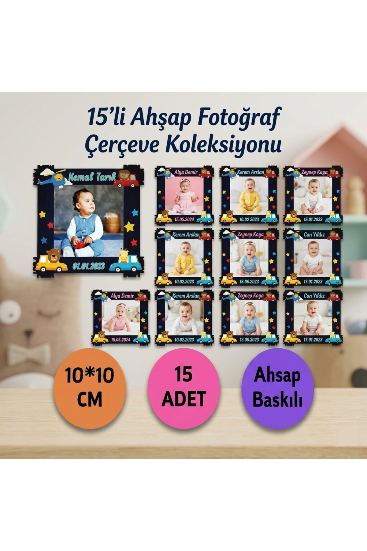 wonderlike Bebek Çocuk Doğum Günü Resimli Ahşap Magnet 15 Adet fotoğrafı 2 (önizleme)