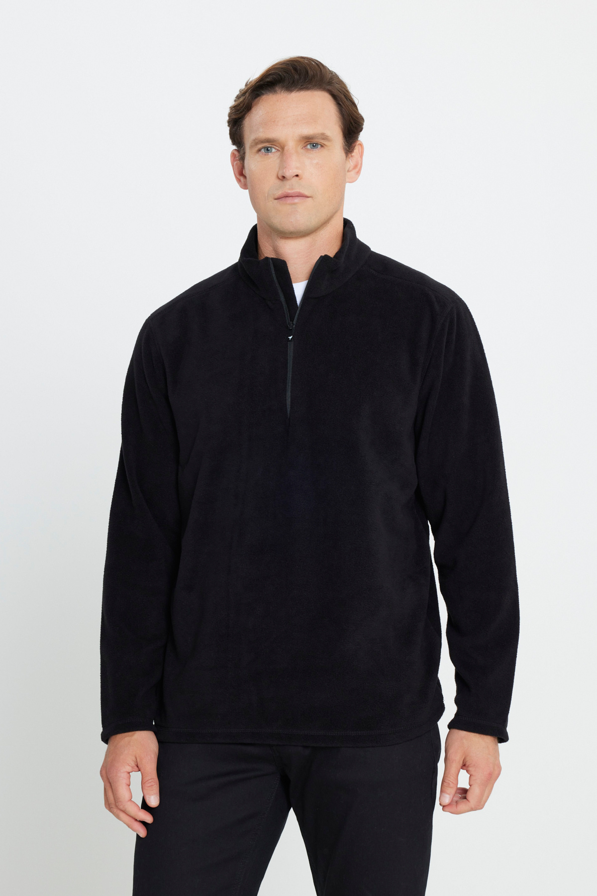 AC&Co / Altınyıldız Classics Unisex 2'li Paket Standart Fit Dik Yaka Soğuk Geçirmez Sweatshirt Polar Siyah-Açık Melanj görsel 6