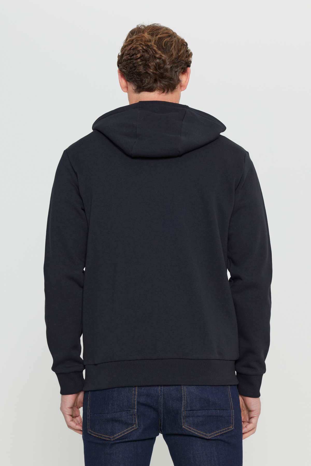 AC&Co / Altınyıldız Classics Erkek Siyah Standart Fit Normal Kesim Içi Polarlı 3 Iplik Kapüşonlu Fermuarlı Sweatshirt Ceket görsel 7