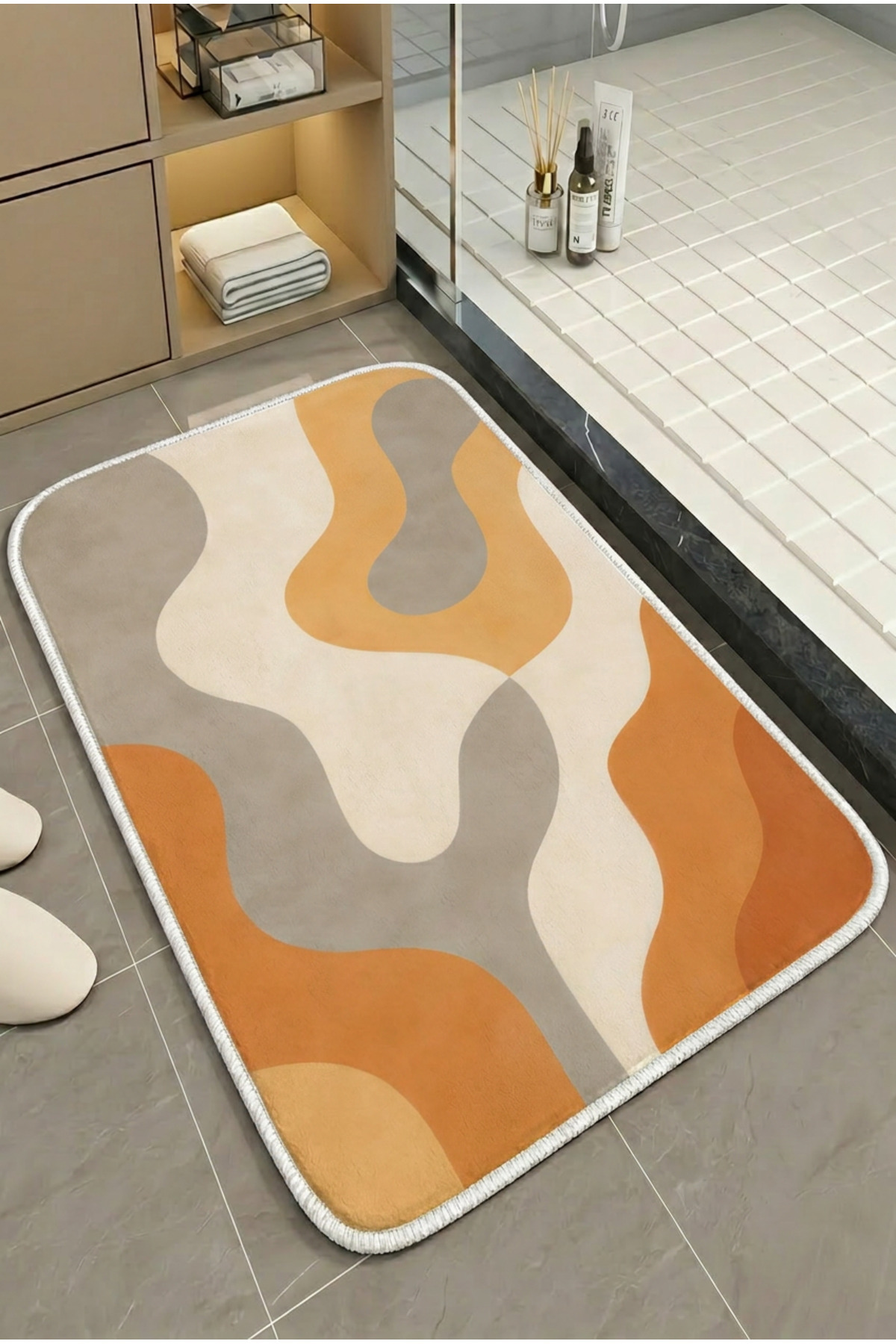 Multipurpose Shower Front Bath Mat Foot Mat with Anti-Slip Base 60x100 Soft Sole with Modern Pattern
